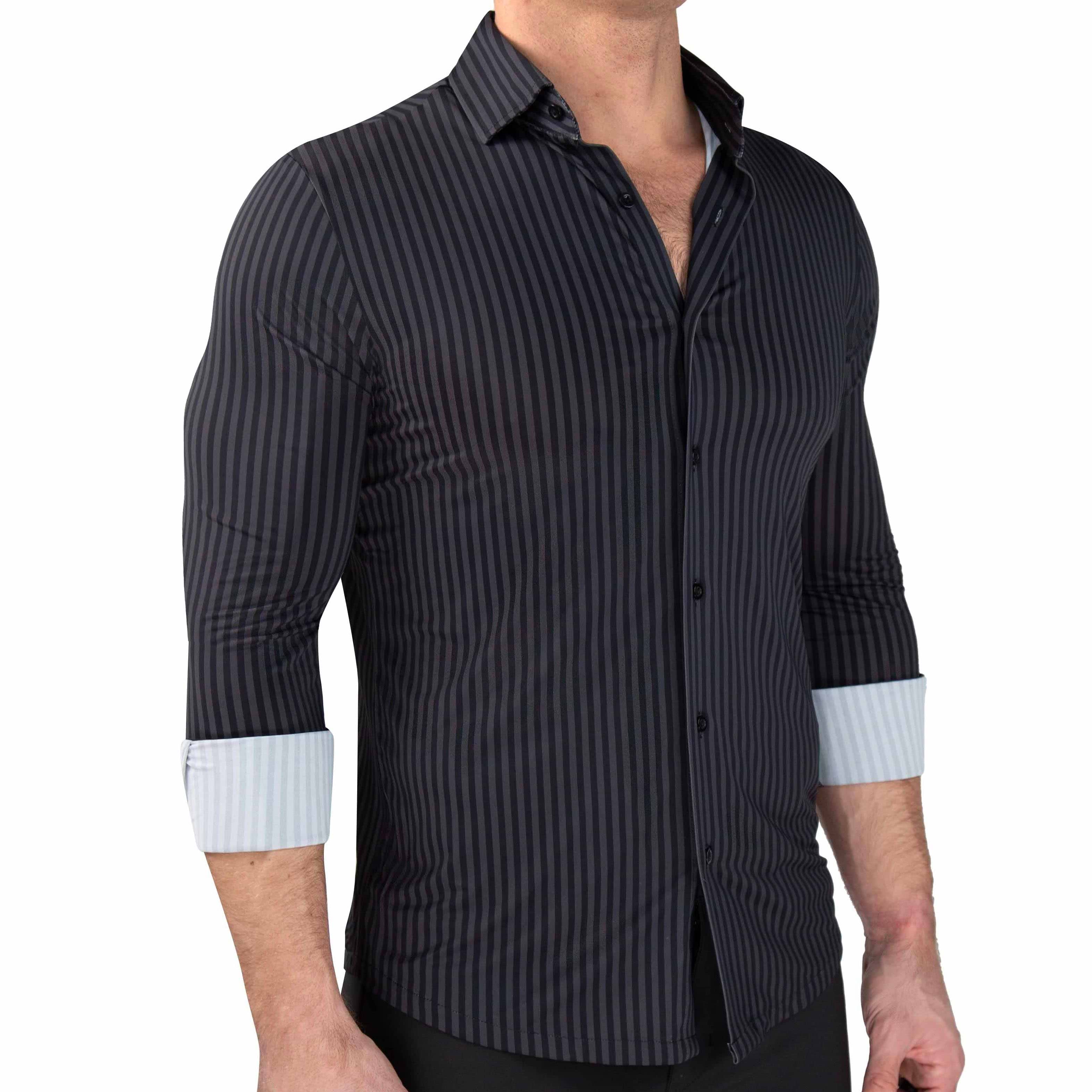"The Hartley" Sport Shirt - Black & Grey Bengal Stripe