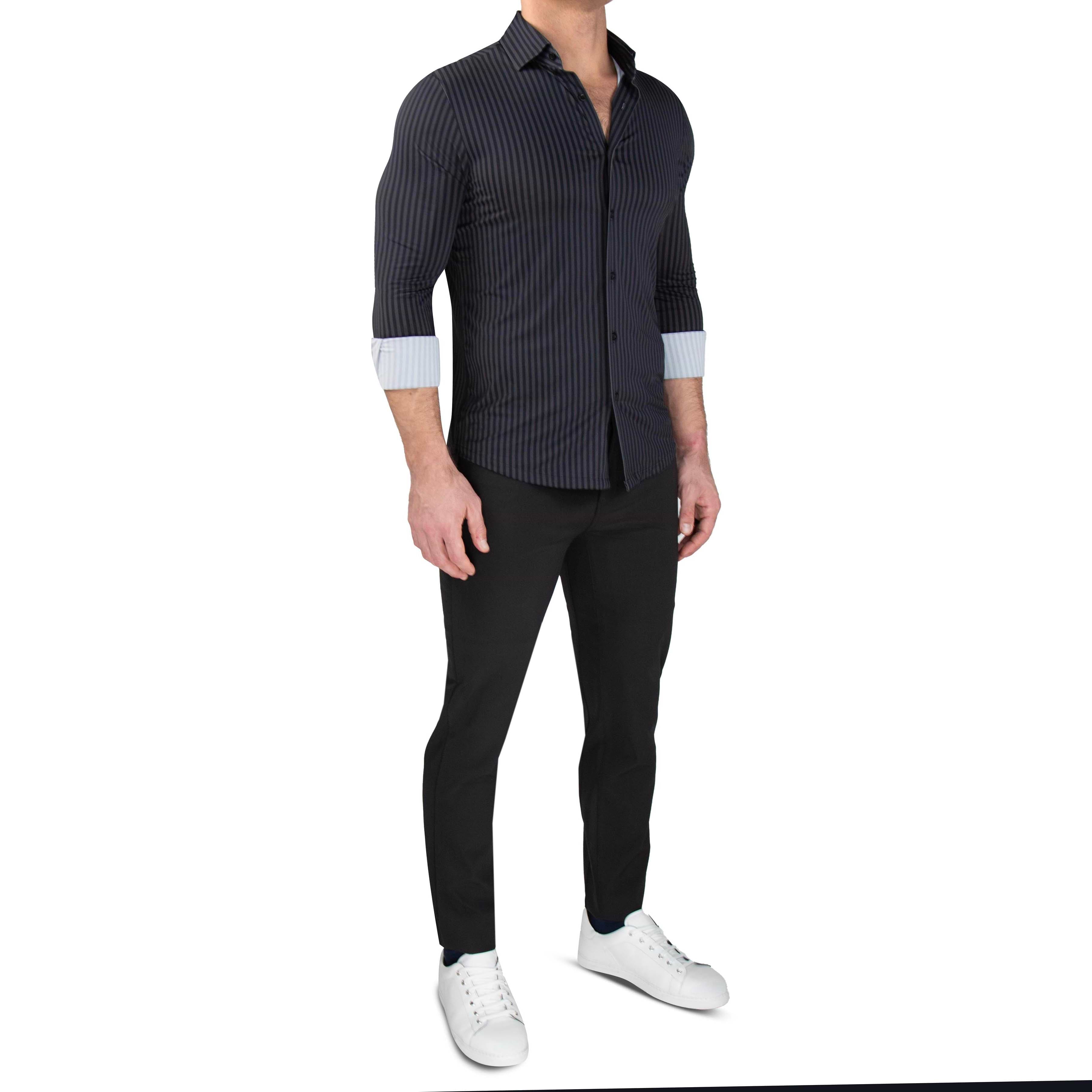 "The Hartley" Sport Shirt - Black & Grey Bengal Stripe