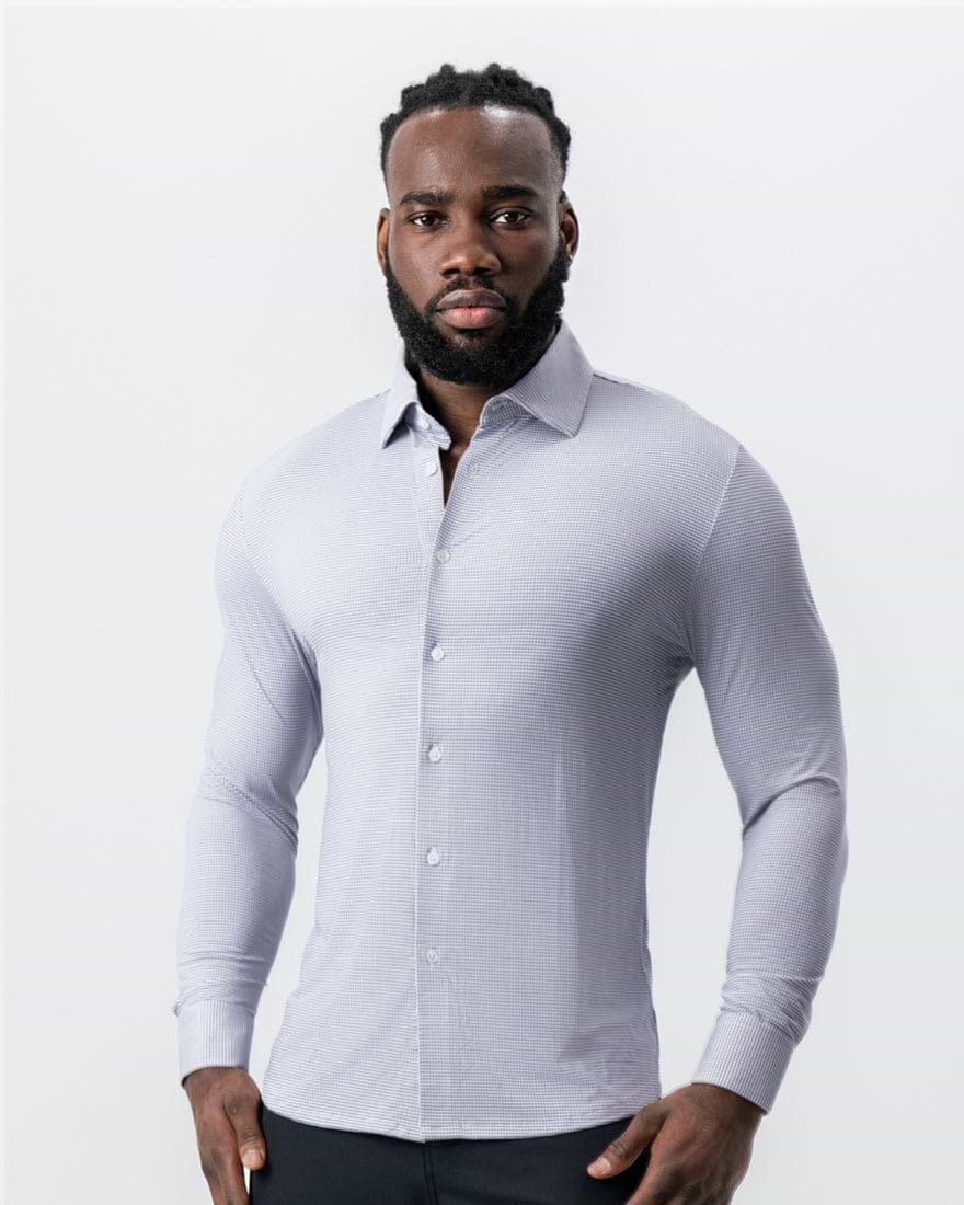 "The Andre" Sport Shirt - Grey and White Mini Double Check