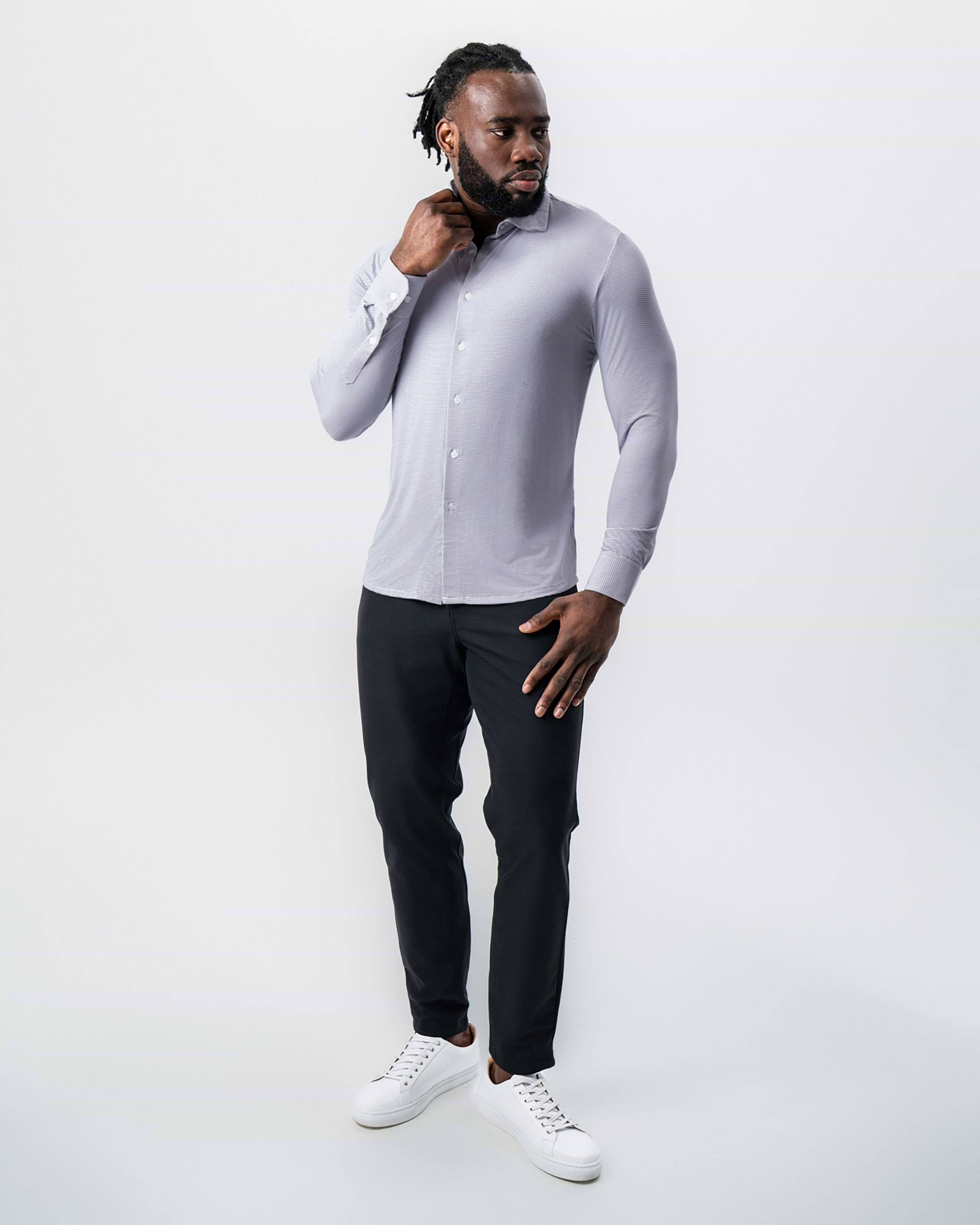 "The Andre" Sport Shirt - Grey and White Mini Double Check
