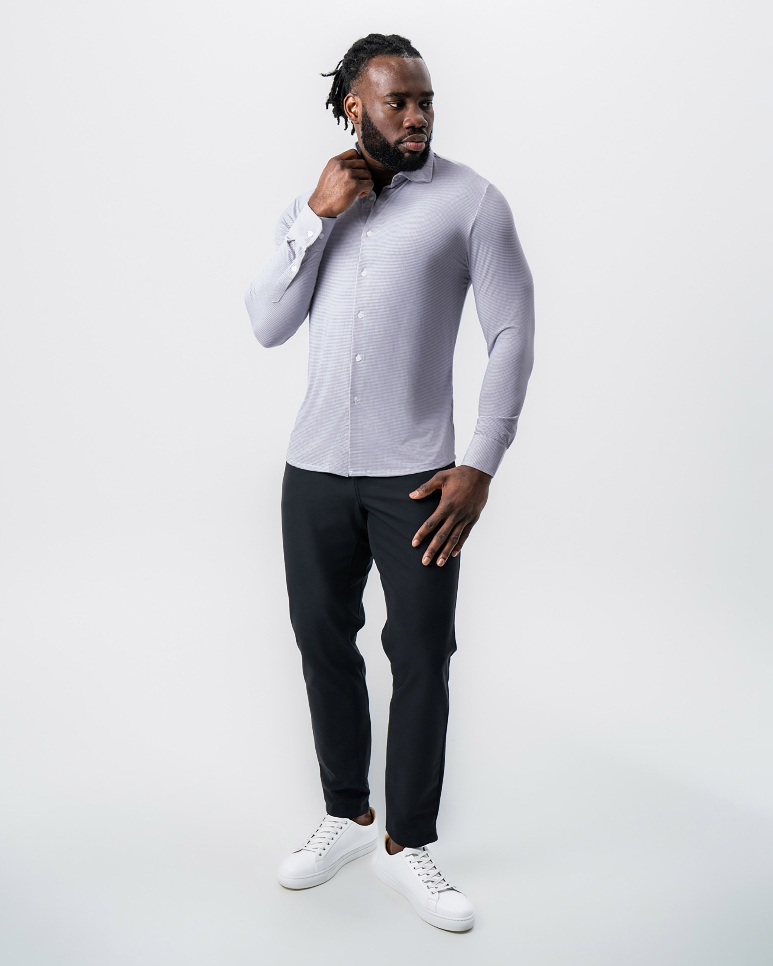 "The Andre" Sport Shirt - Grey and White Mini Double Check
