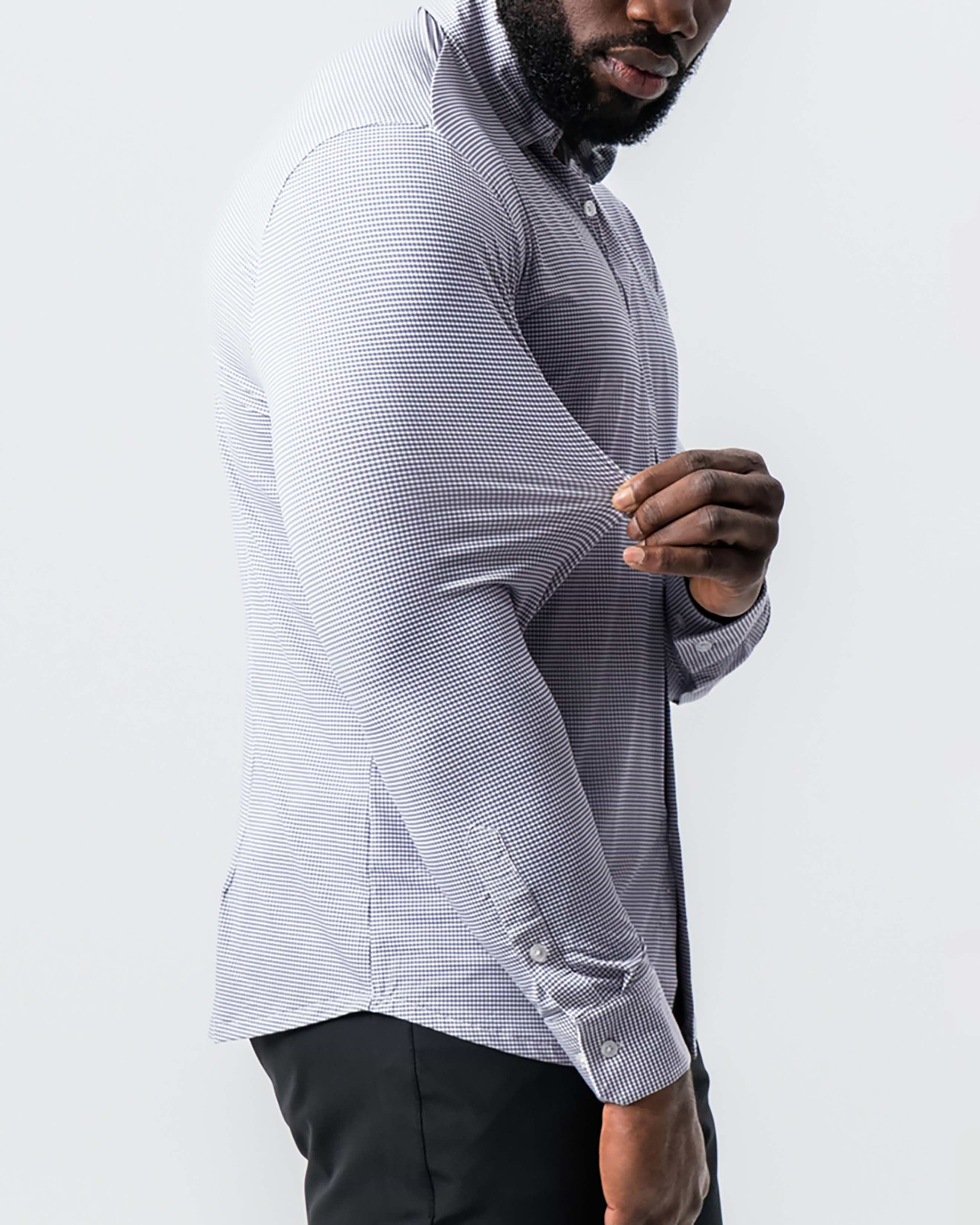 "The Andre" Sport Shirt - Grey and White Mini Double Check