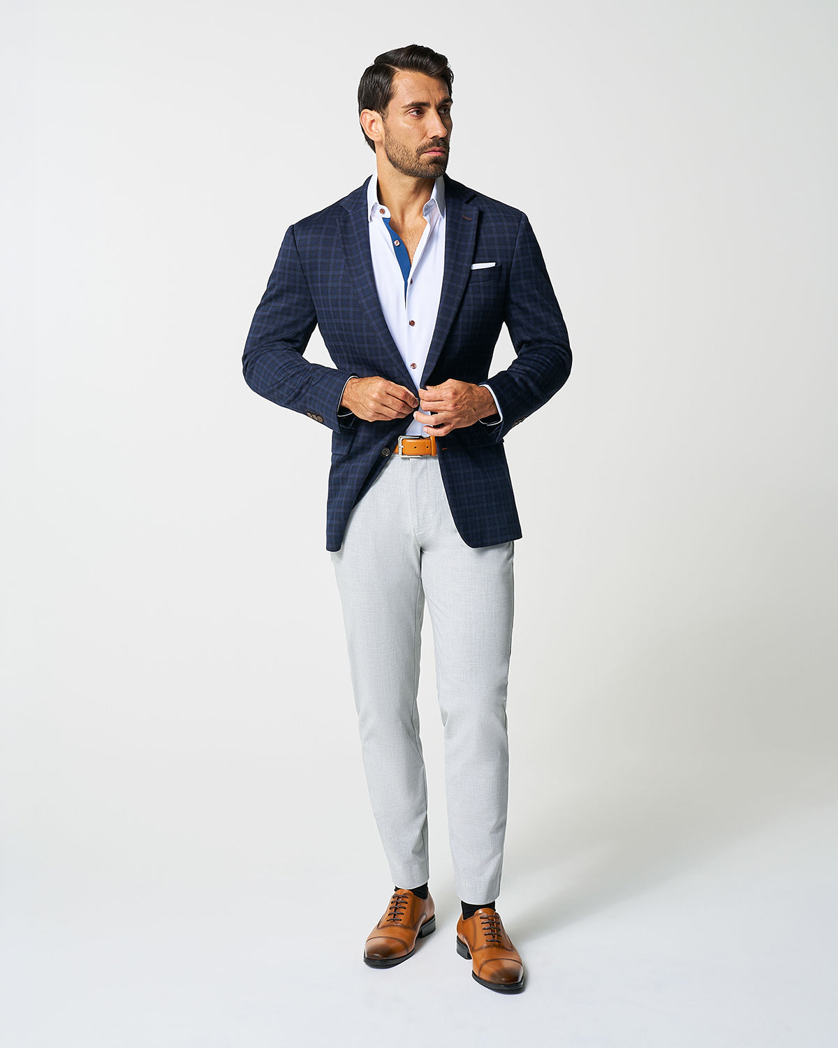 Athletic Fit Stretch Wool Blazer - Blue Plaid