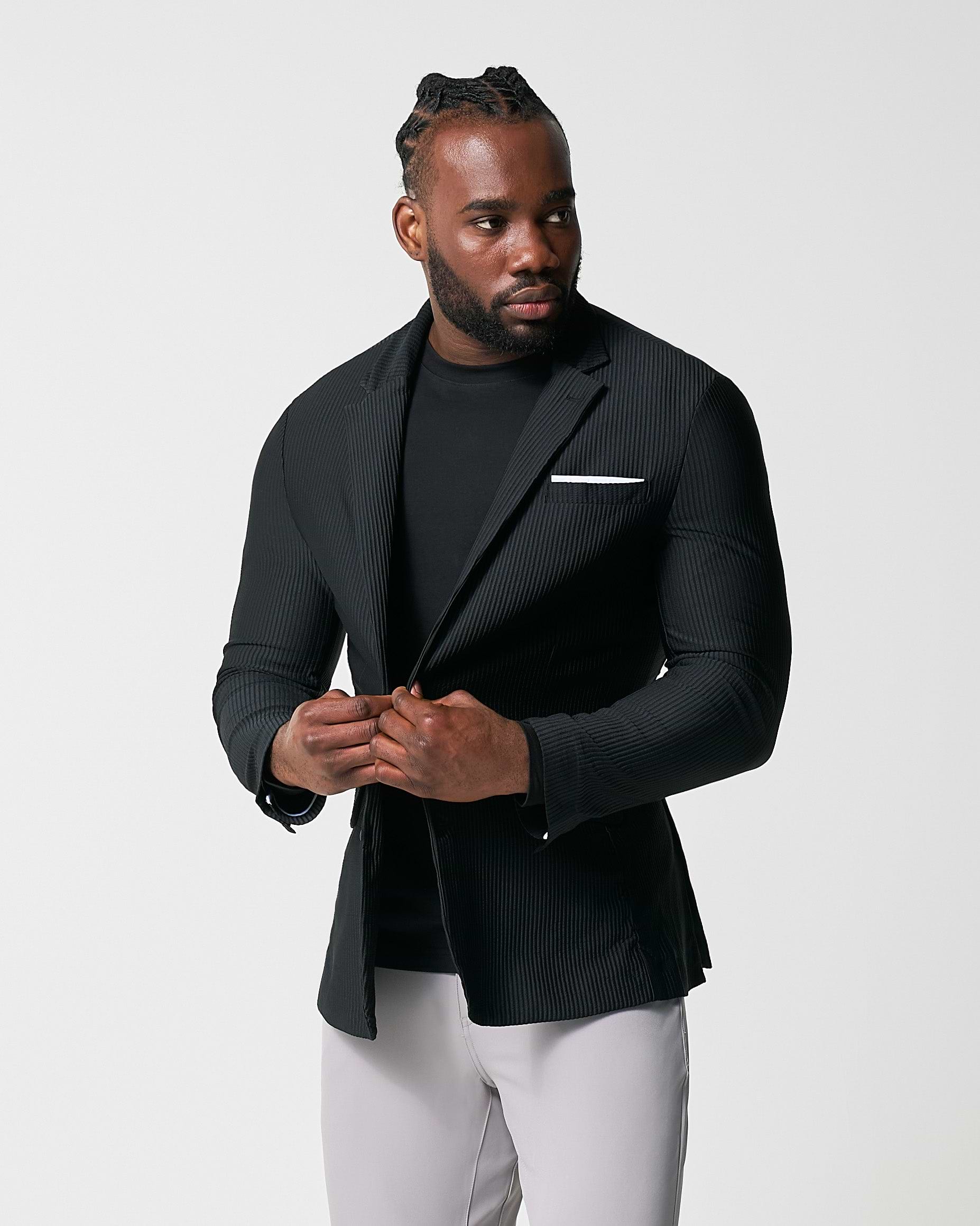 Athletic Fit Stretch Blazer - Black Seersucker