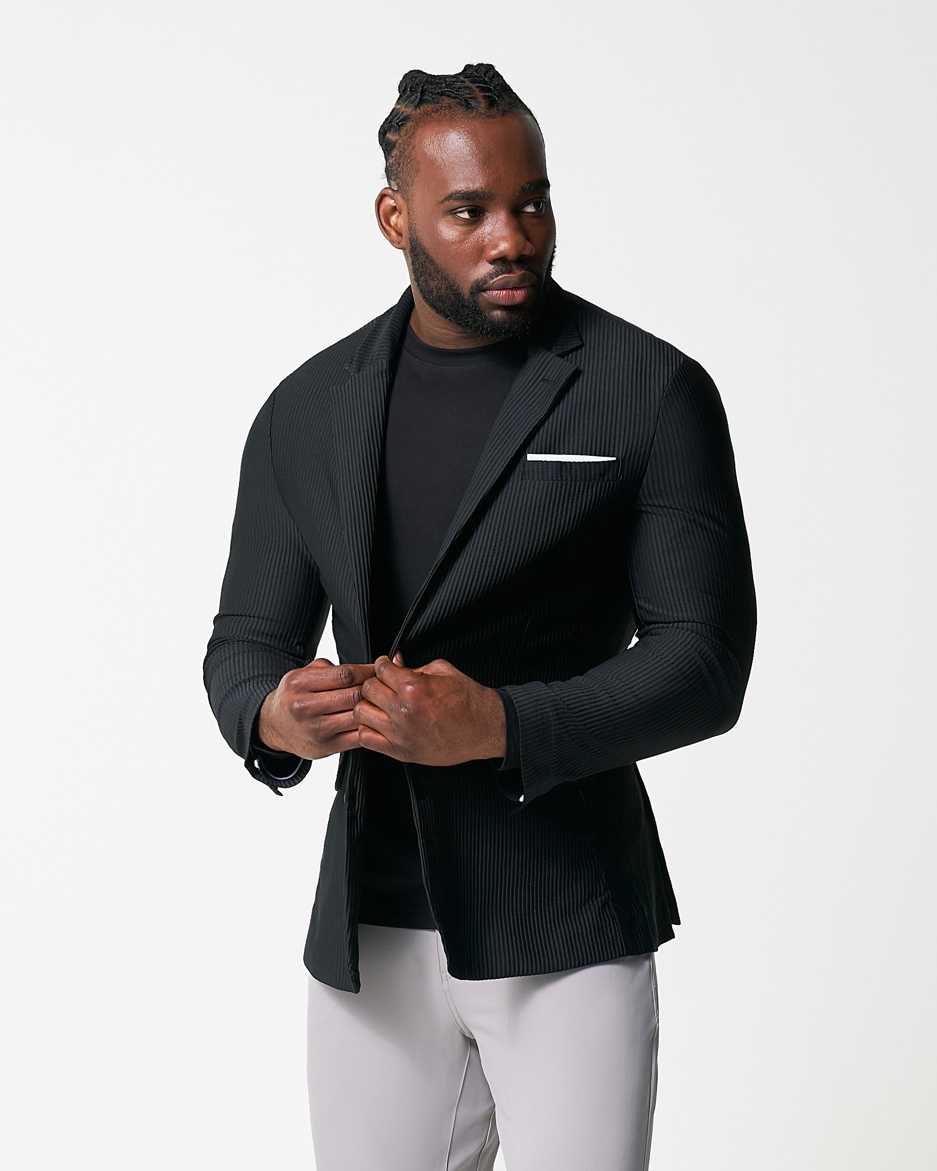 Athletic Fit Stretch Blazer - Black Seersucker