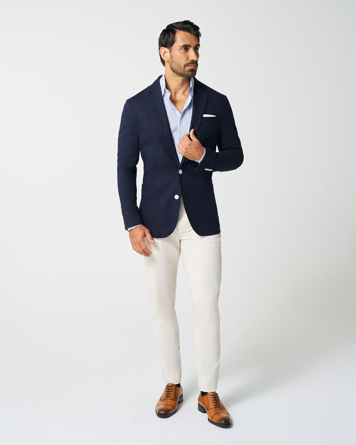Unstructured Linen Blazer - Navy