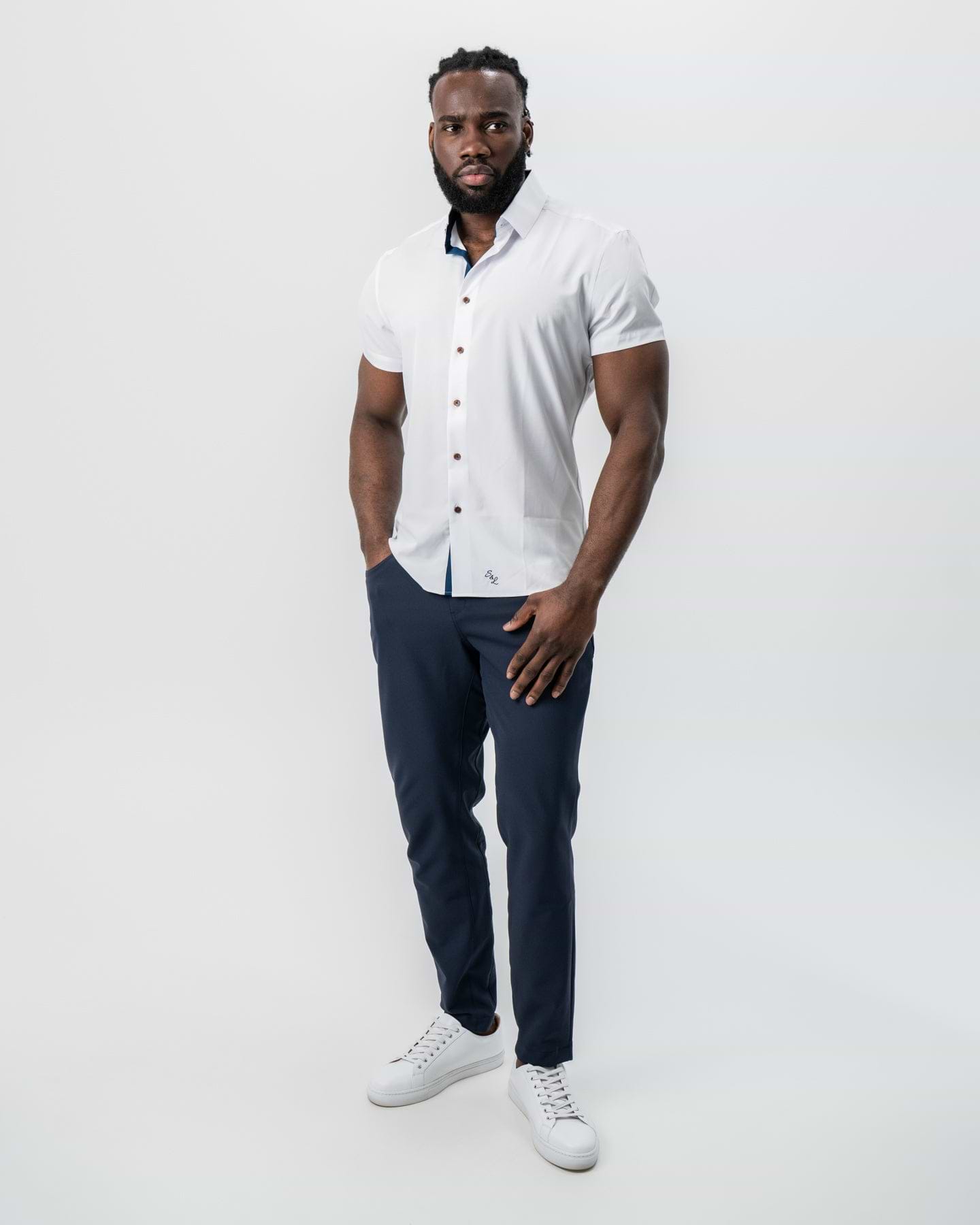 "The Hampton" White with Navy Accents