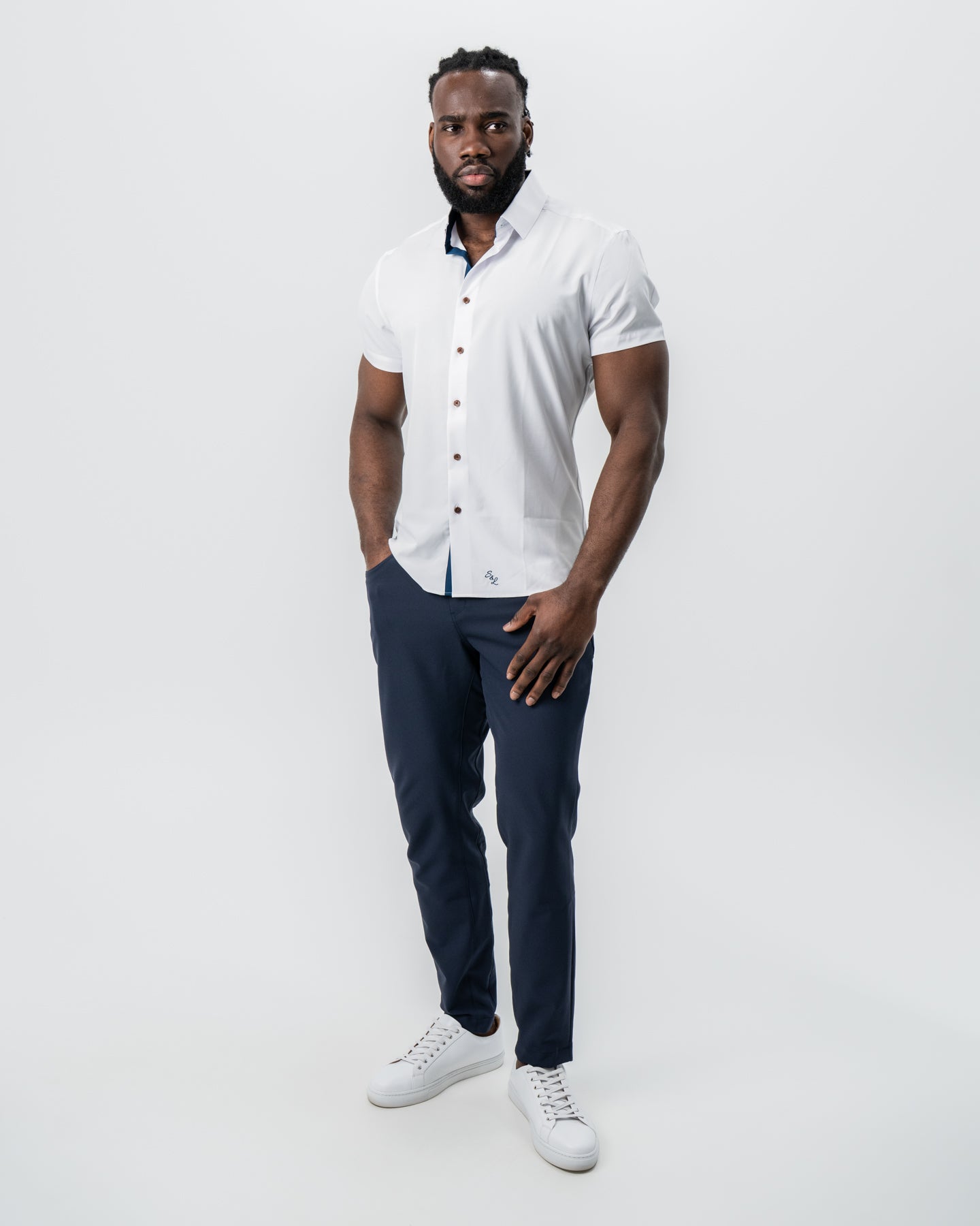 "The Hampton" White with Navy Accents