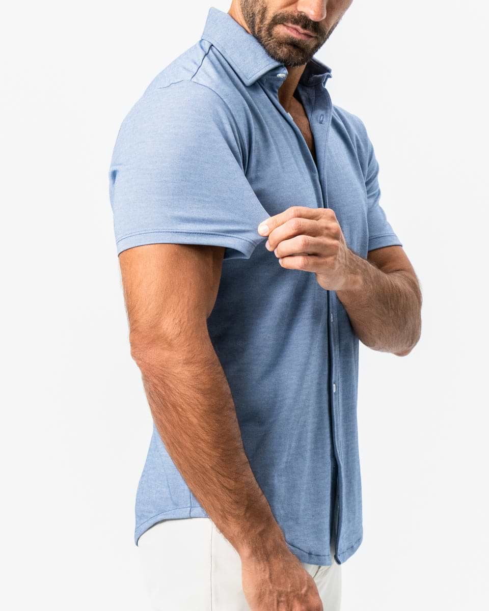 "The Capri" Sky Blue Pique Short Sleeve Button Down