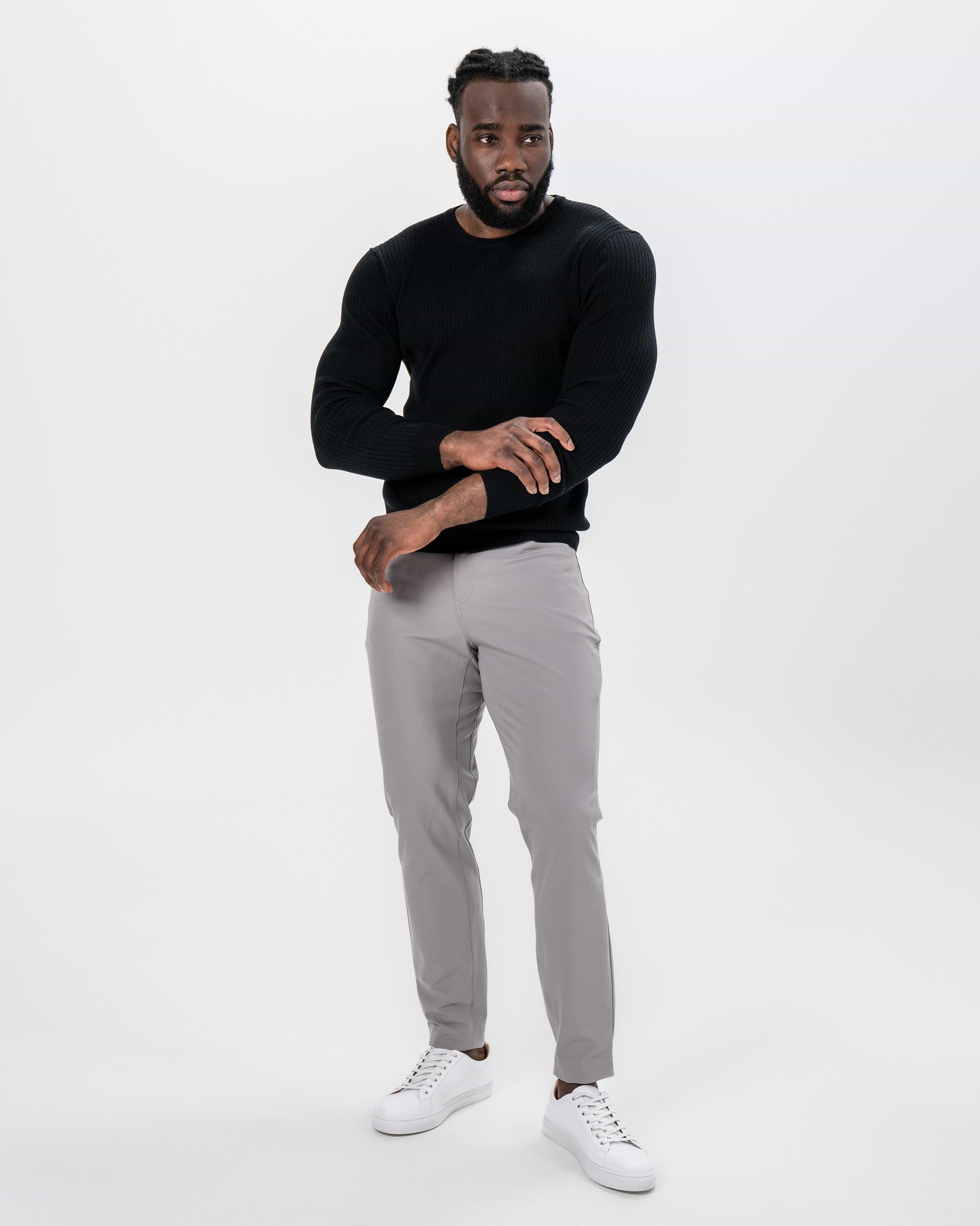 Mid-Weight Ribbed Knit Crewneck Sweater - Black