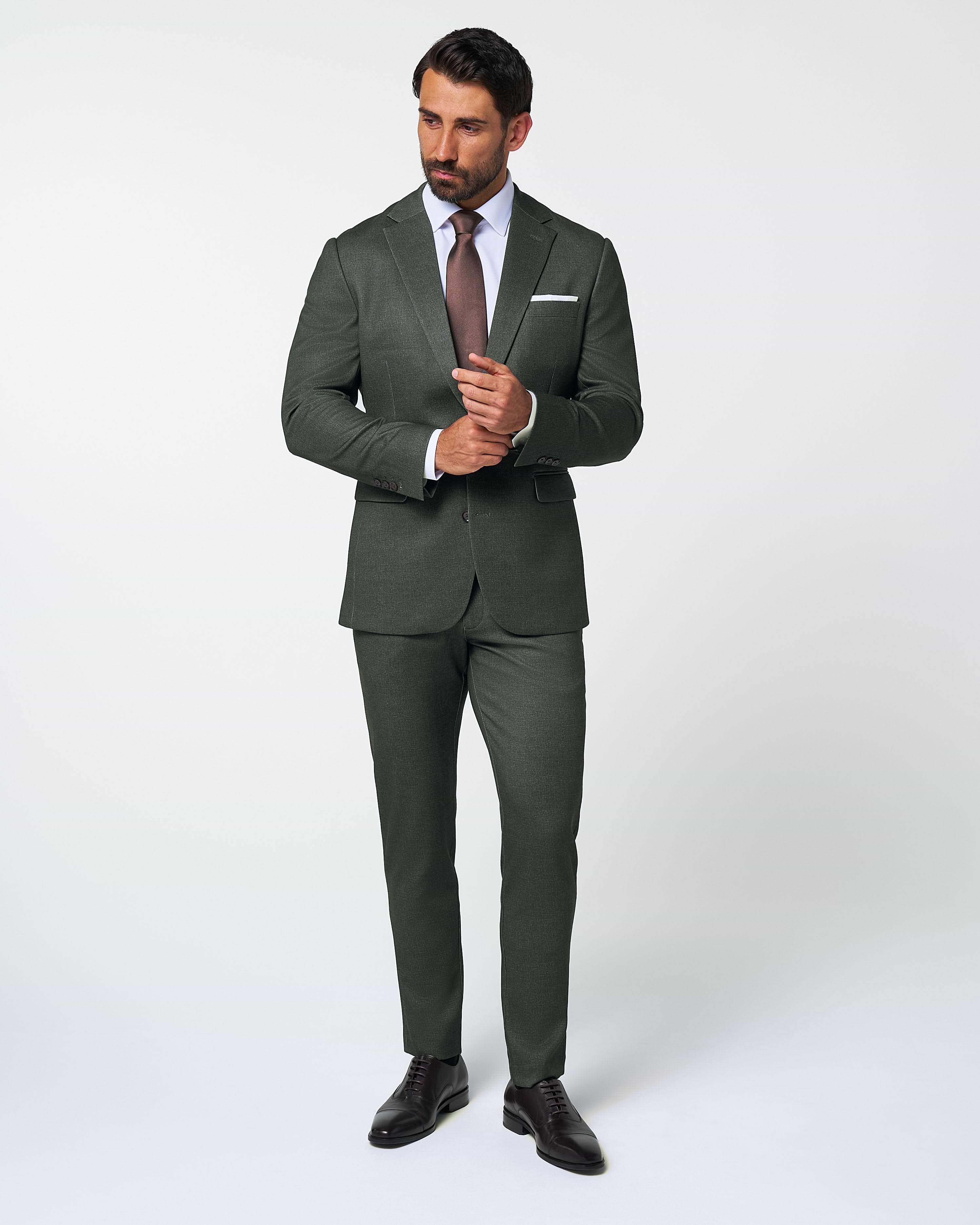 Athletic Fit Stretch Suit Pants - Deep Olive