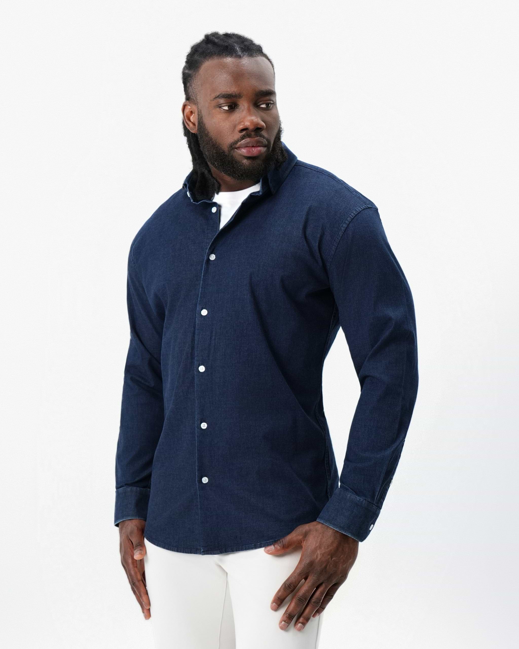 Cotton Denim Dress Shirt - Navy