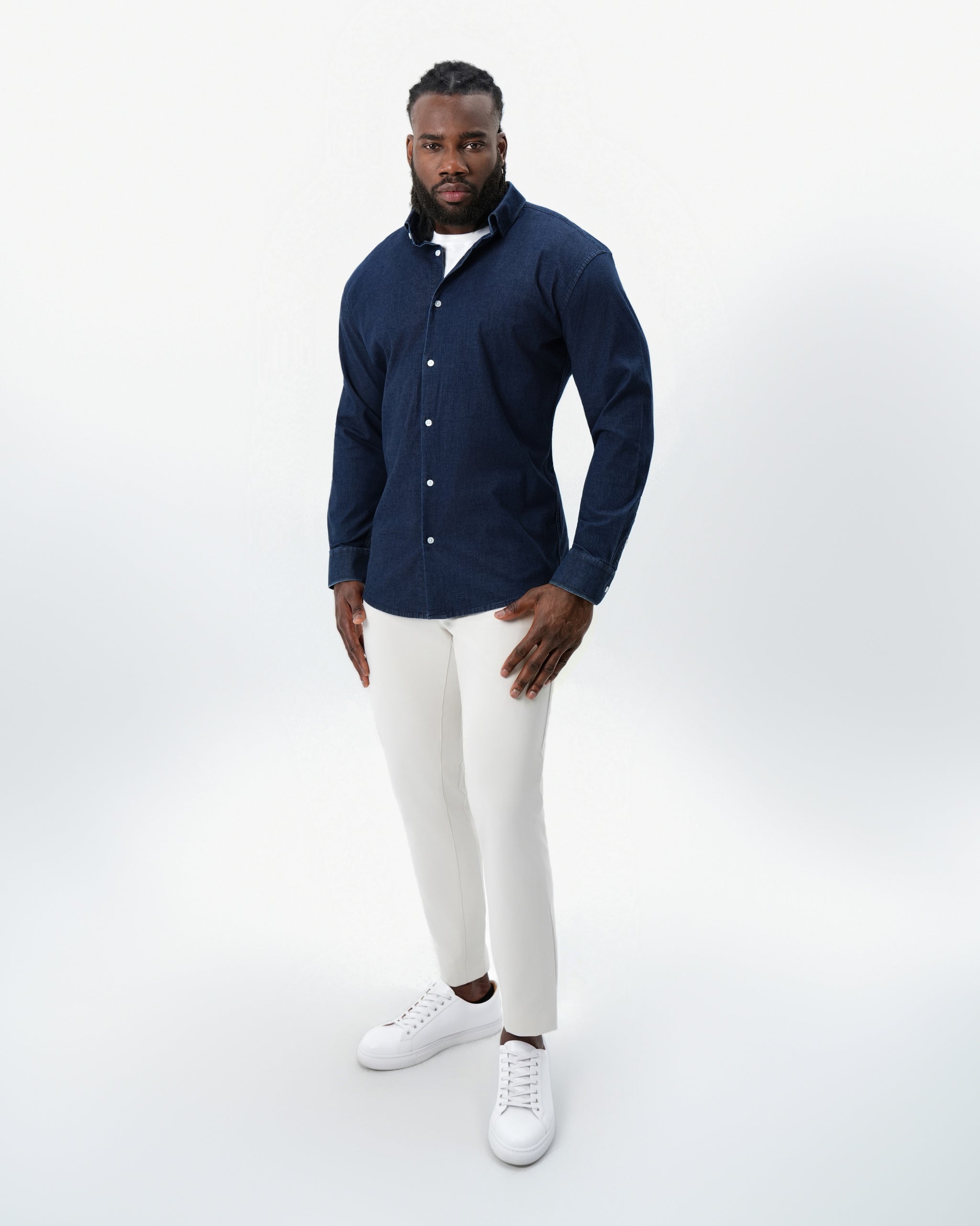 Cotton Denim Dress Shirt - Navy