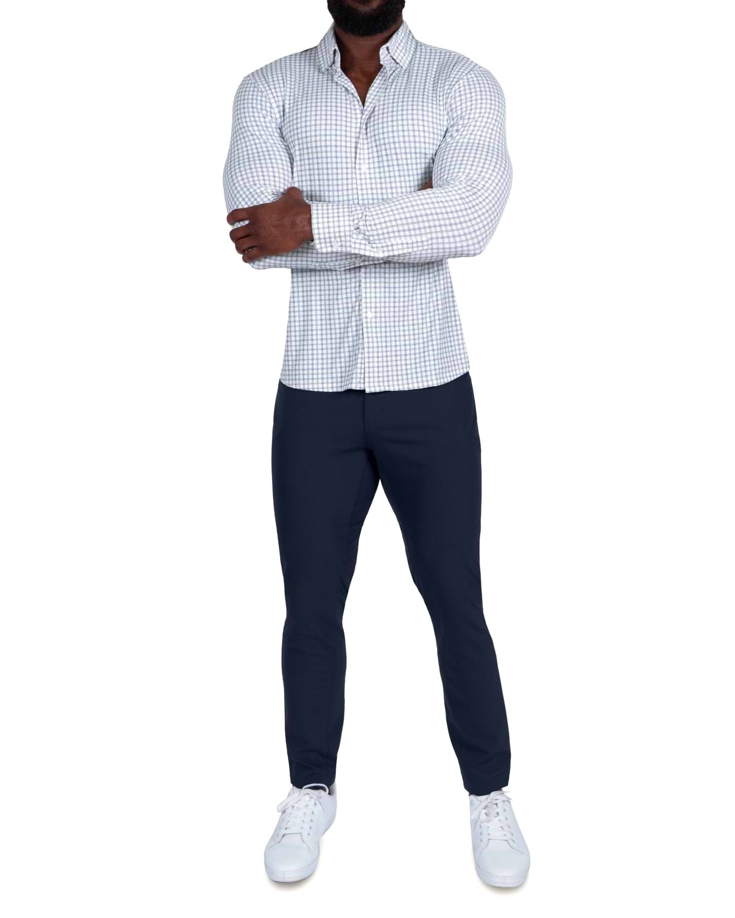 "The Dime" Sport Shirt - White, Grey & Light Blue Windowpane
