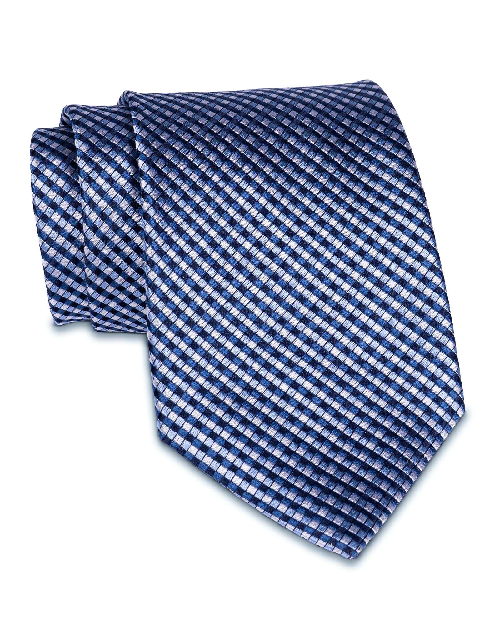 Light Blue & Grey Cross Check Woven Silk Tie