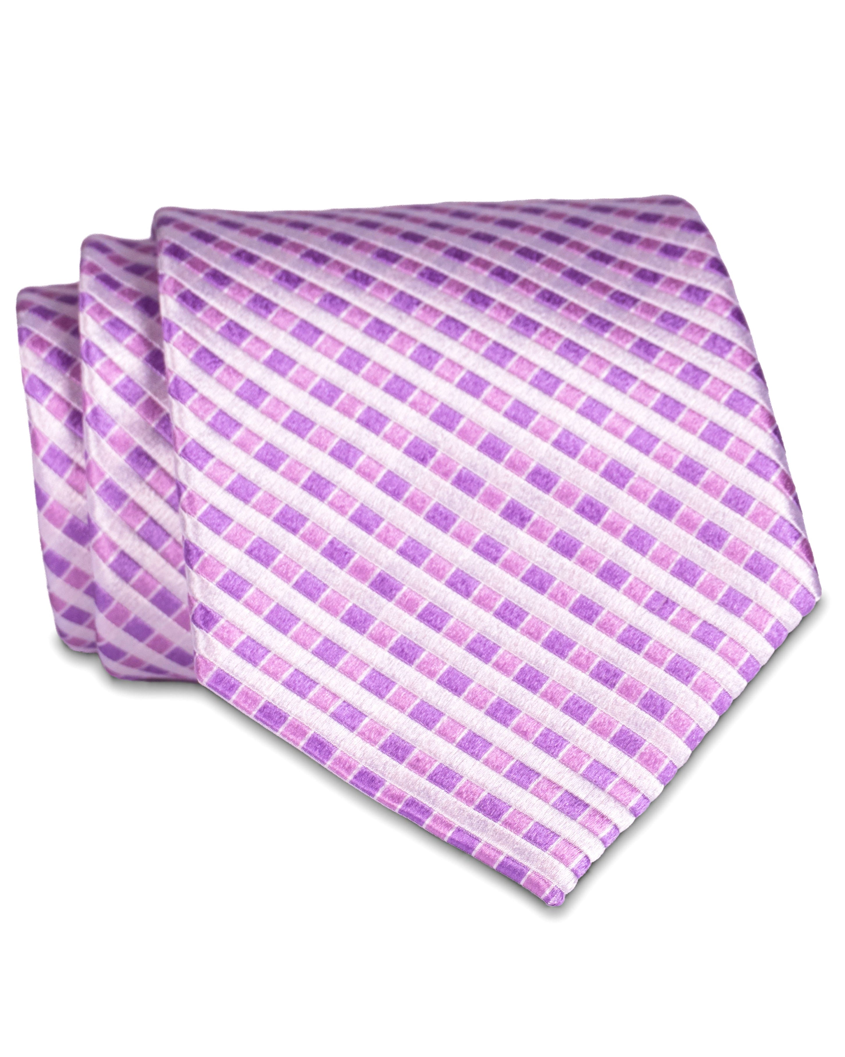 Pink, Purple, & White Cross Check Woven Silk Tie