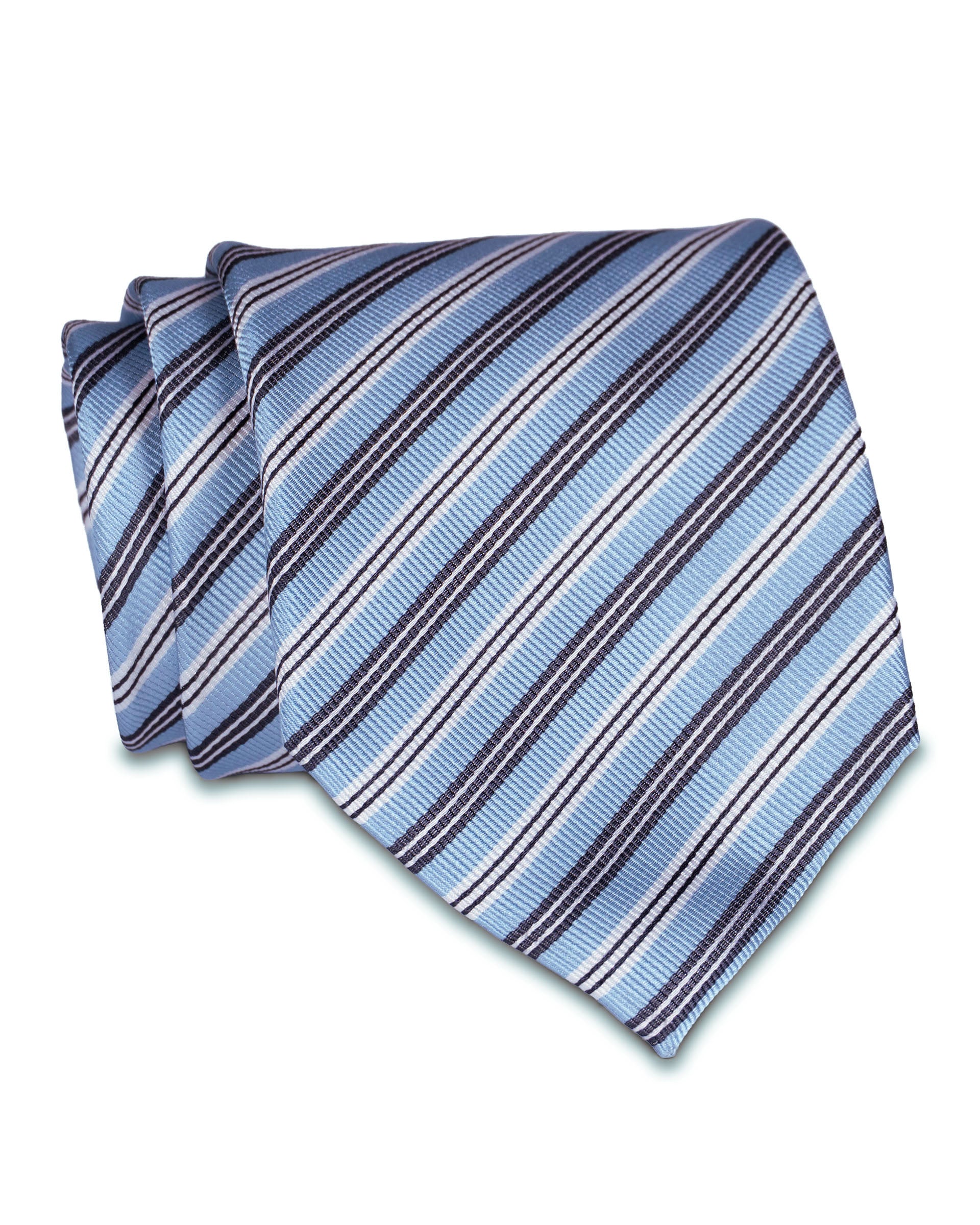 Light Blue with Grey & White Stripes Woven Silk Tie