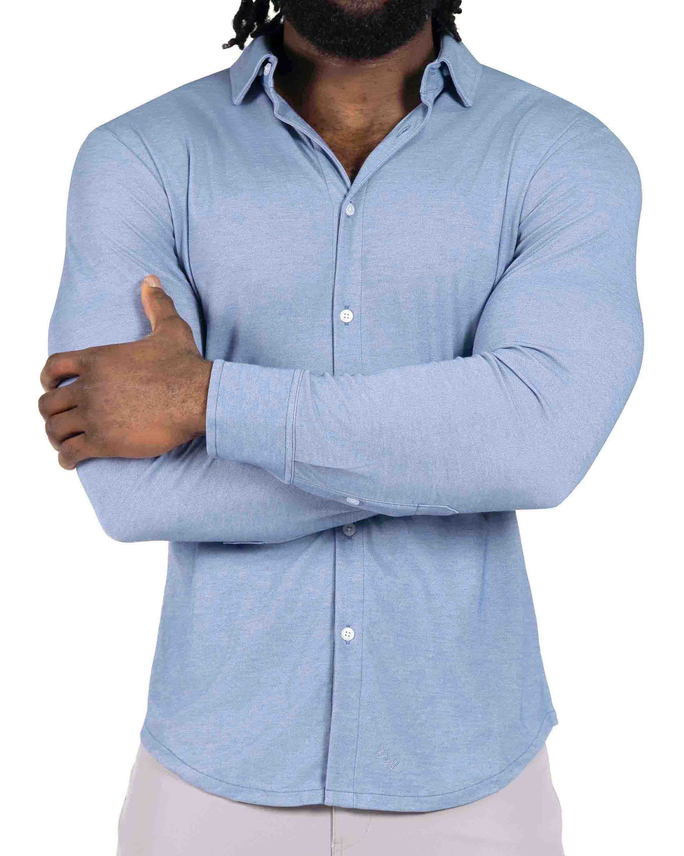 "The Dylan" Sky Blue Pique Button Down