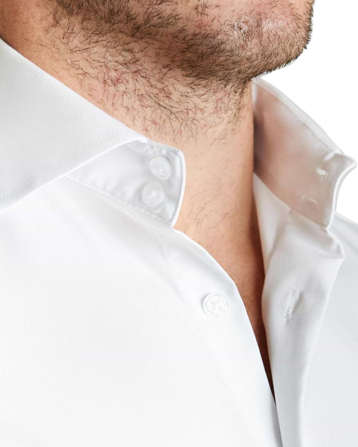 "The Carlton" Solid White Double Button Spread Collar - Classic Fit