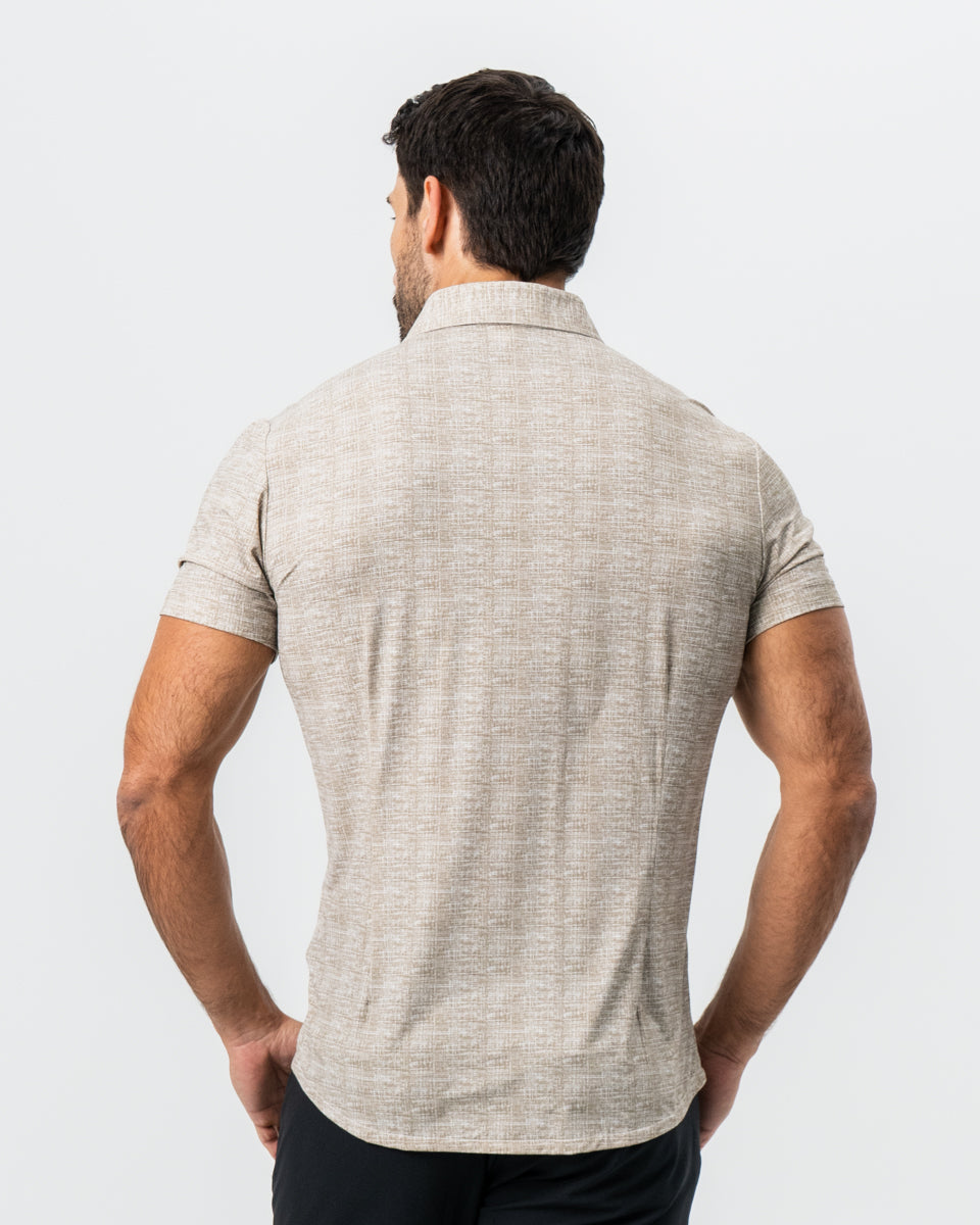 "The Giovanni" Printed Linen Olive Short Sleeve Button Down