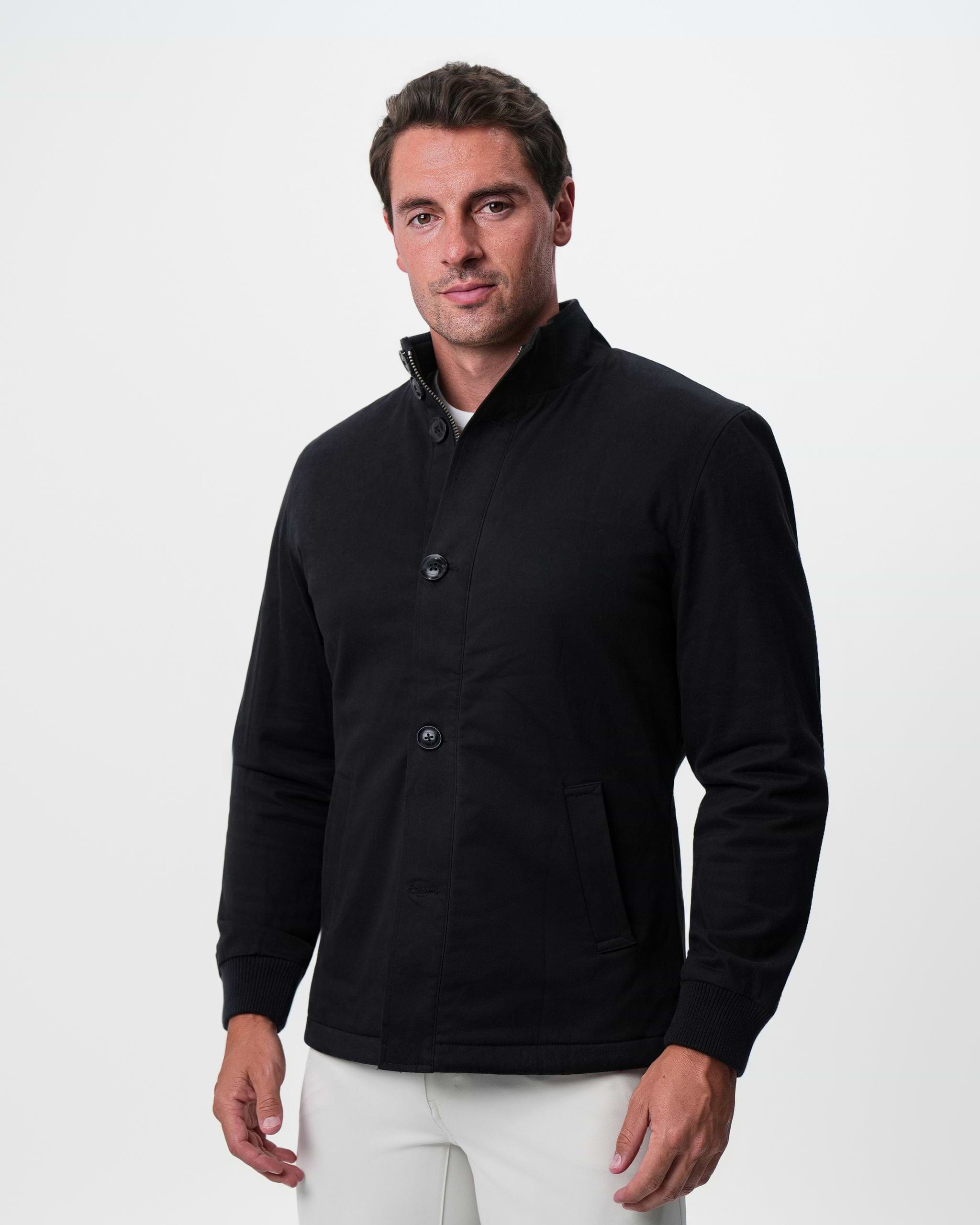 Brushed Cotton Quilted Jacket - Black