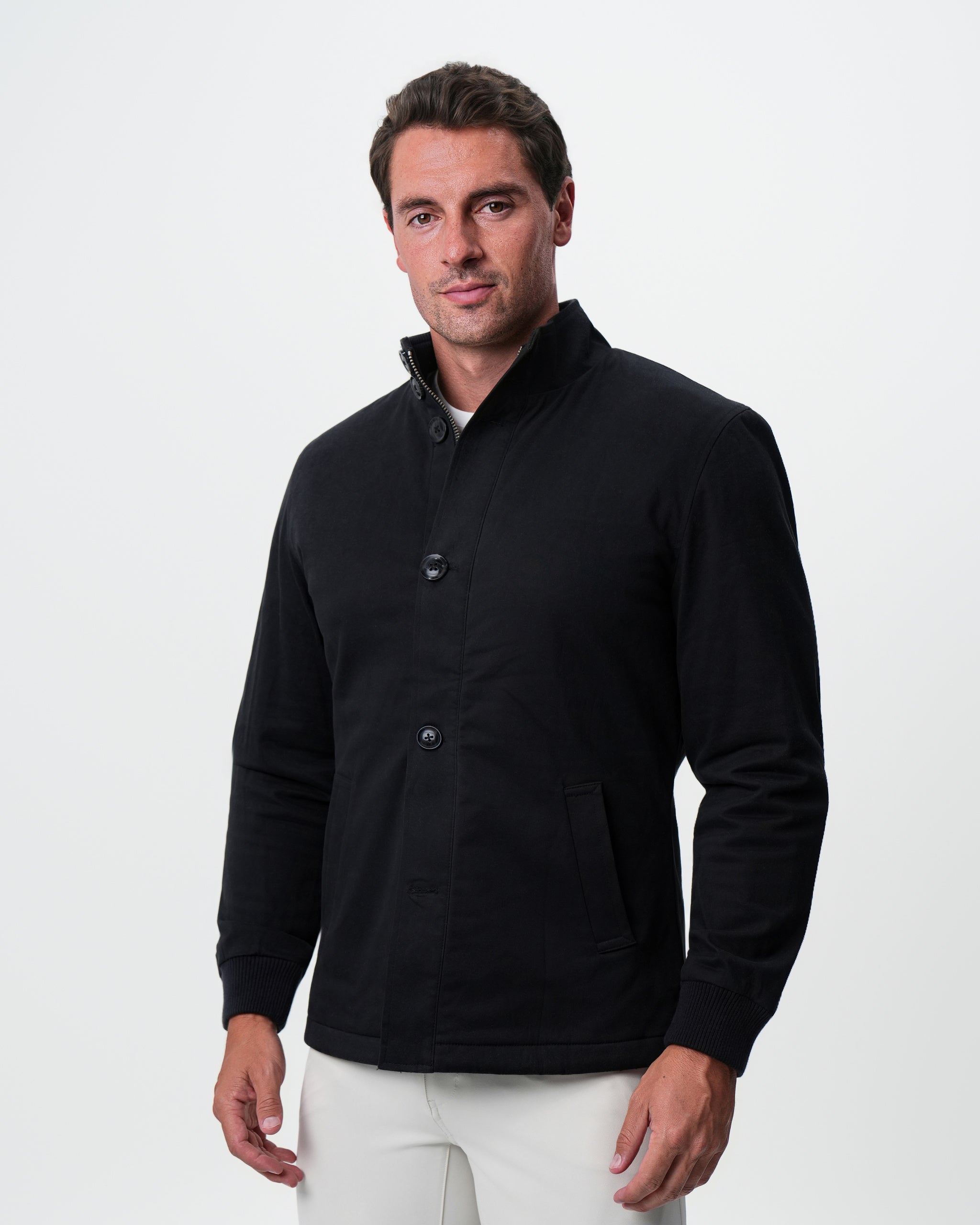 Brushed Cotton Quilted Jacket - Black