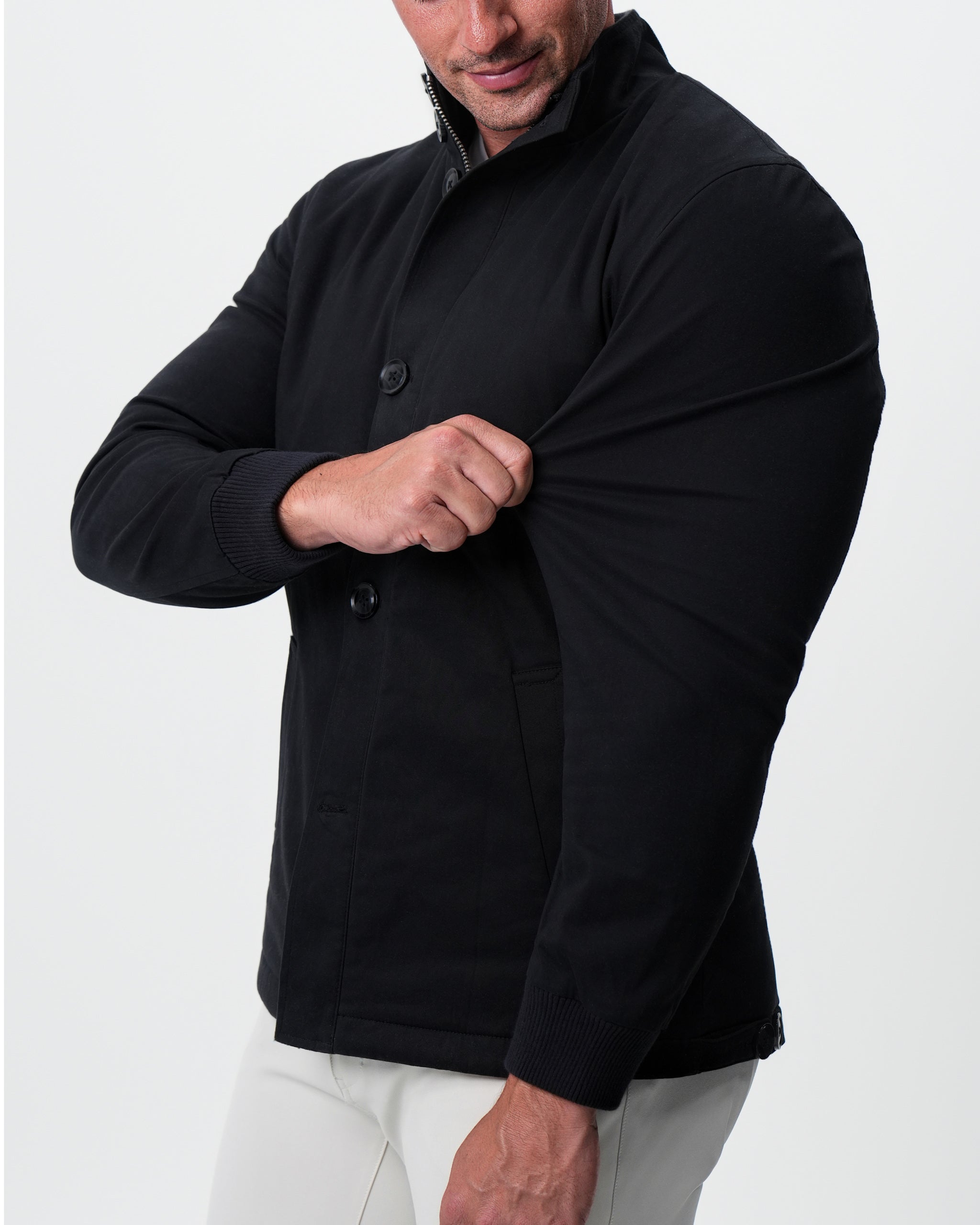 Brushed Cotton Quilted Jacket - Black