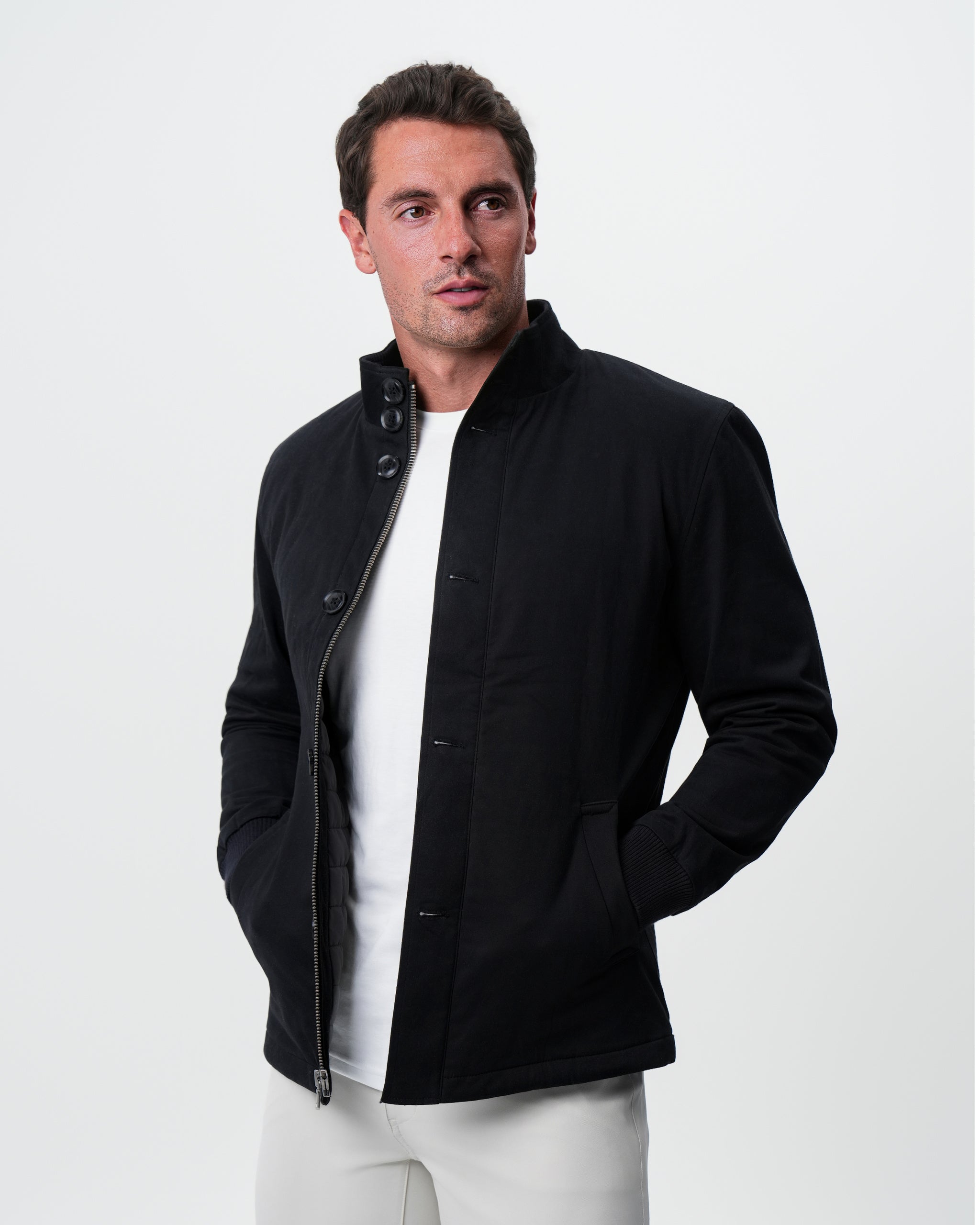 Brushed Cotton Quilted Jacket - Black