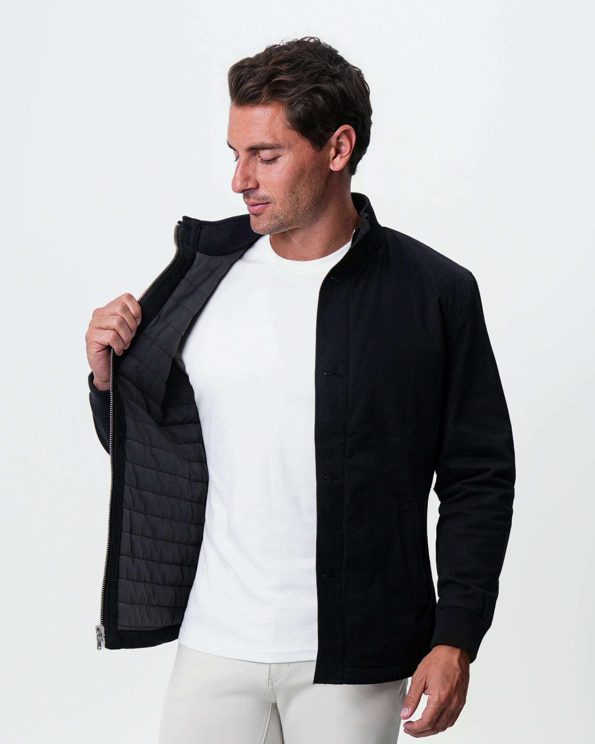 Brushed Cotton Quilted Jacket - Black