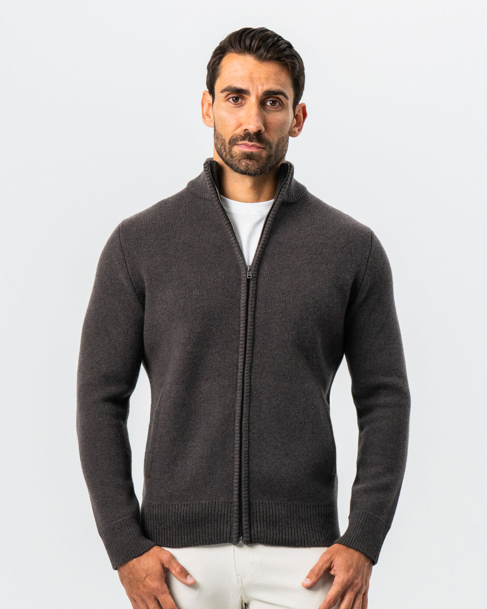 Knit Sweater Bomber - Brown