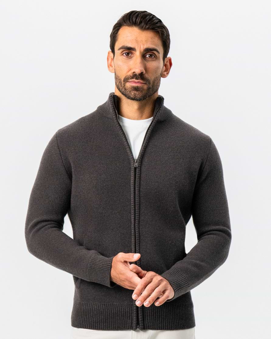 Knit Sweater Bomber - Brown