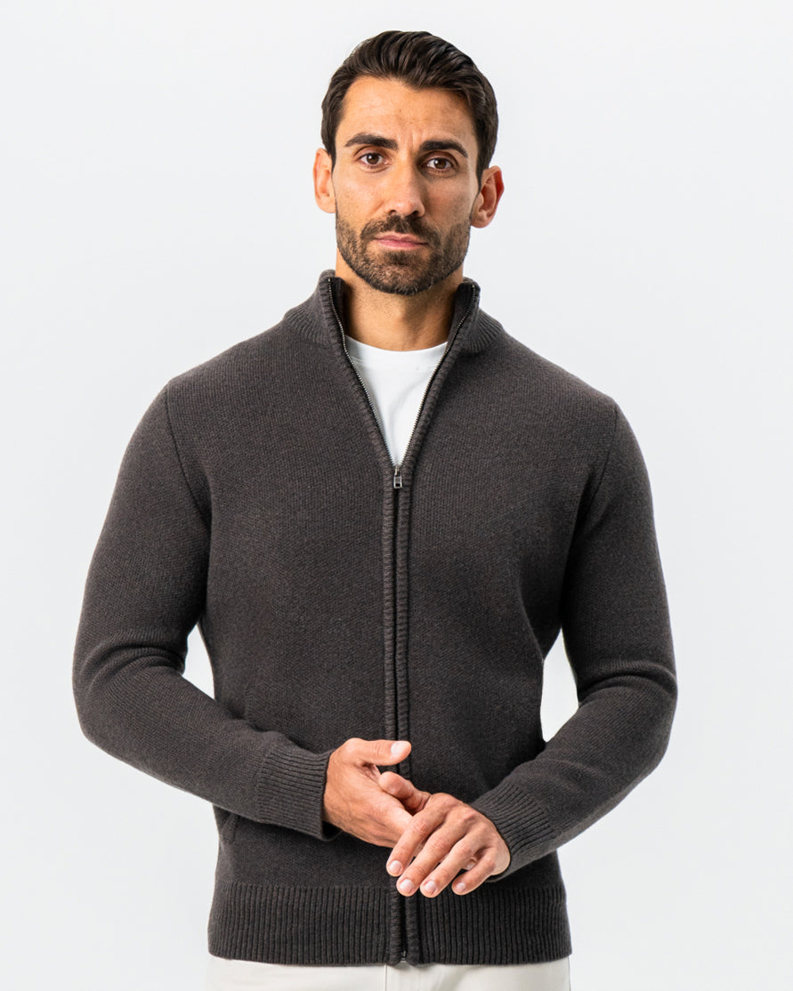 Knit Sweater Bomber - Brown