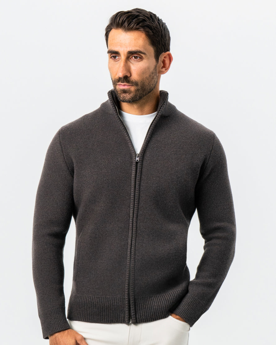 Knit Sweater Bomber - Brown