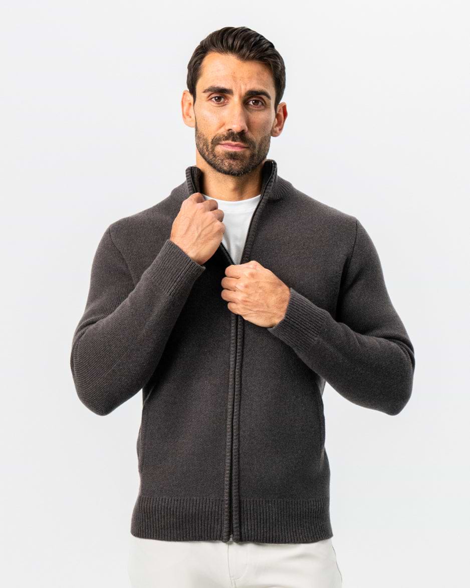 Knit Sweater Bomber - Brown