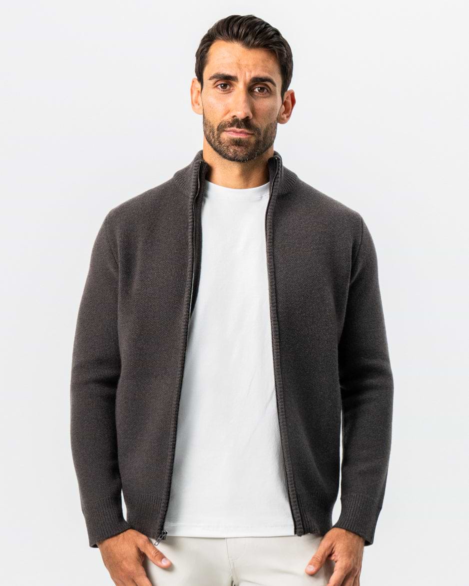 Knit Sweater Bomber - Brown