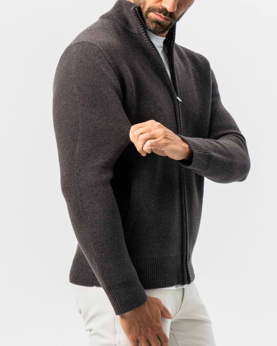 Knit Sweater Bomber - Brown