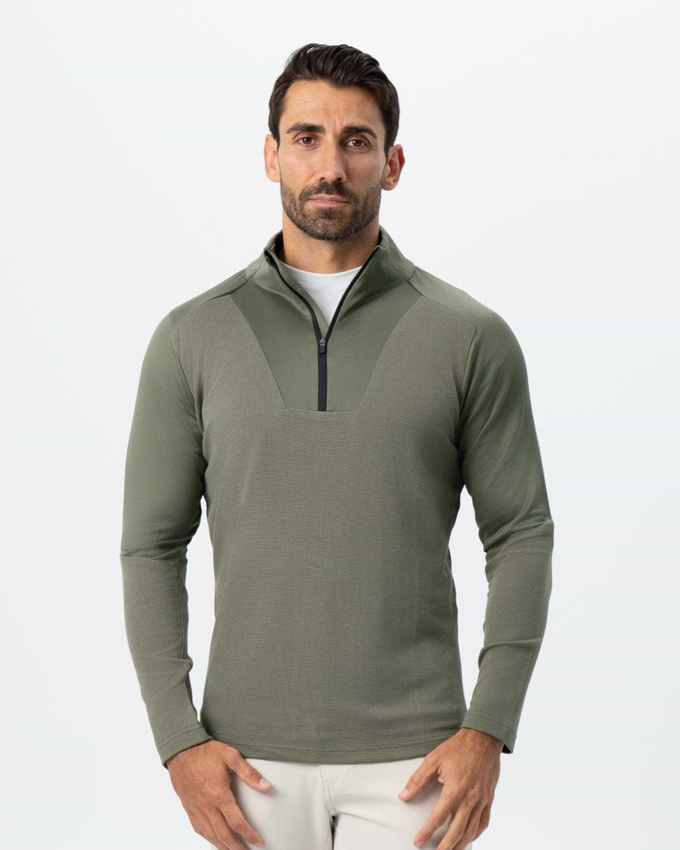 Waffle Knit Quarter Zip - Solid Olive