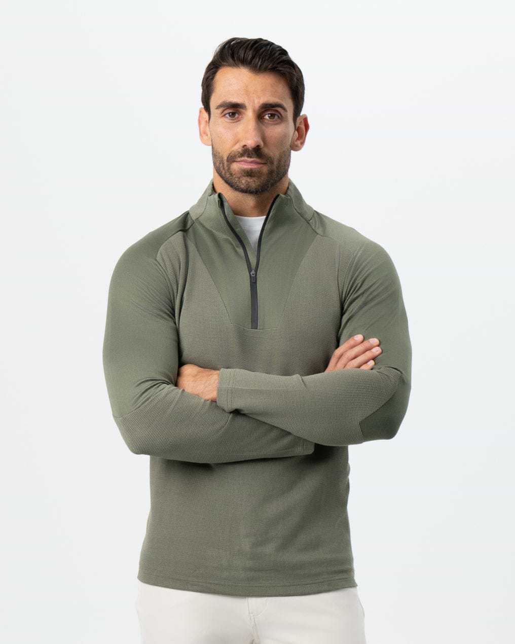 Waffle Knit Quarter Zip - Solid Olive