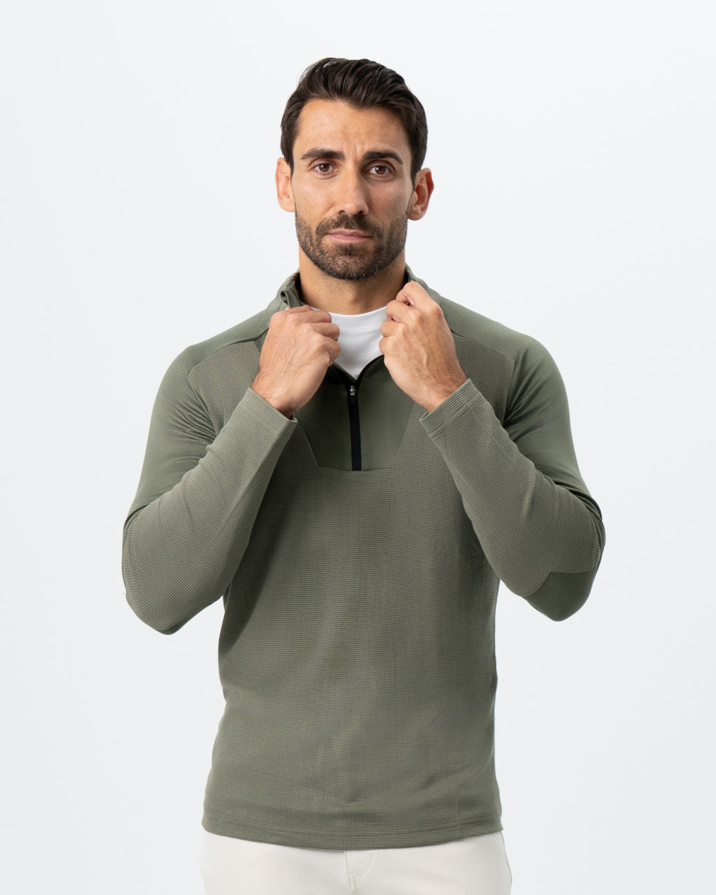Waffle Knit Quarter Zip - Solid Olive