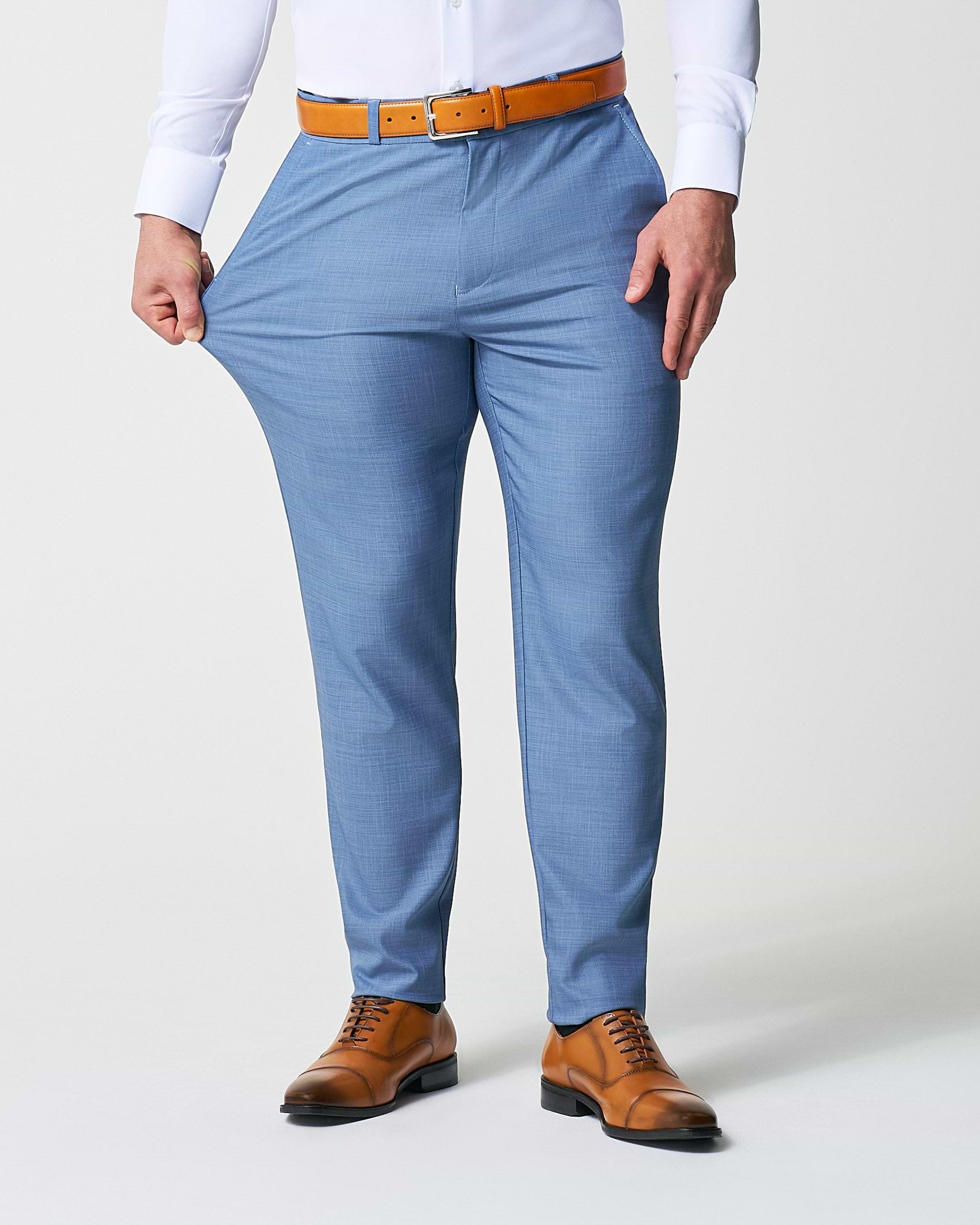 Athletic Fit Stretch Suit Pants - Heathered Light Blue 40W