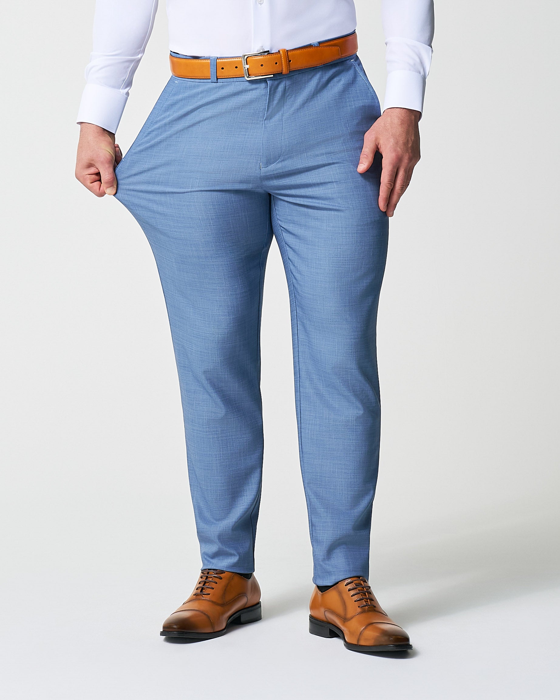 Athletic Fit Stretch Suit Pants - Heathered Light Blue 40W