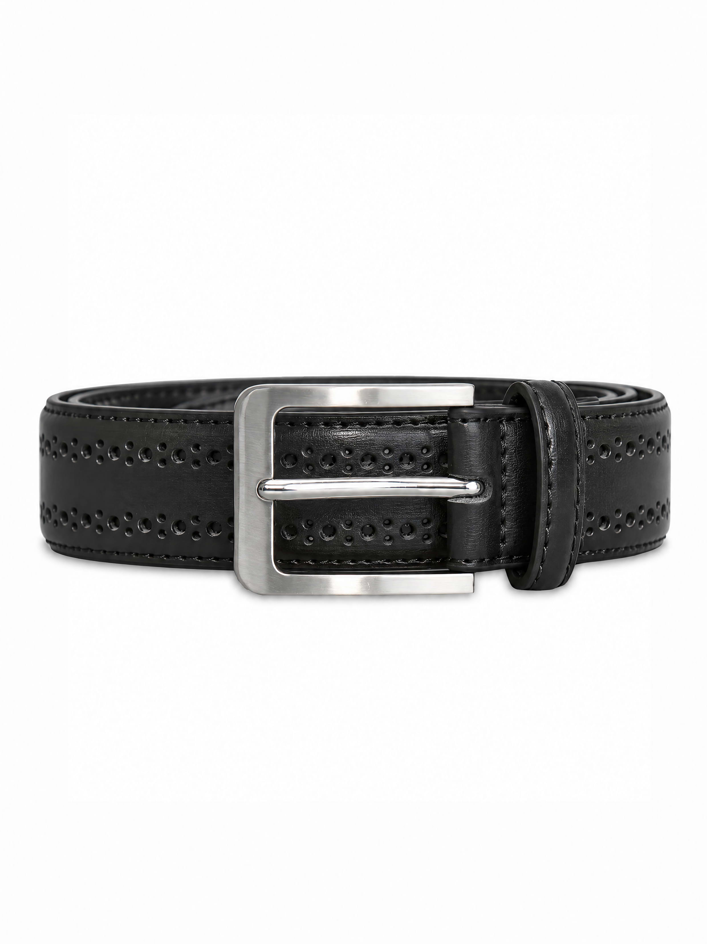 Perforated Leather Belt - Black