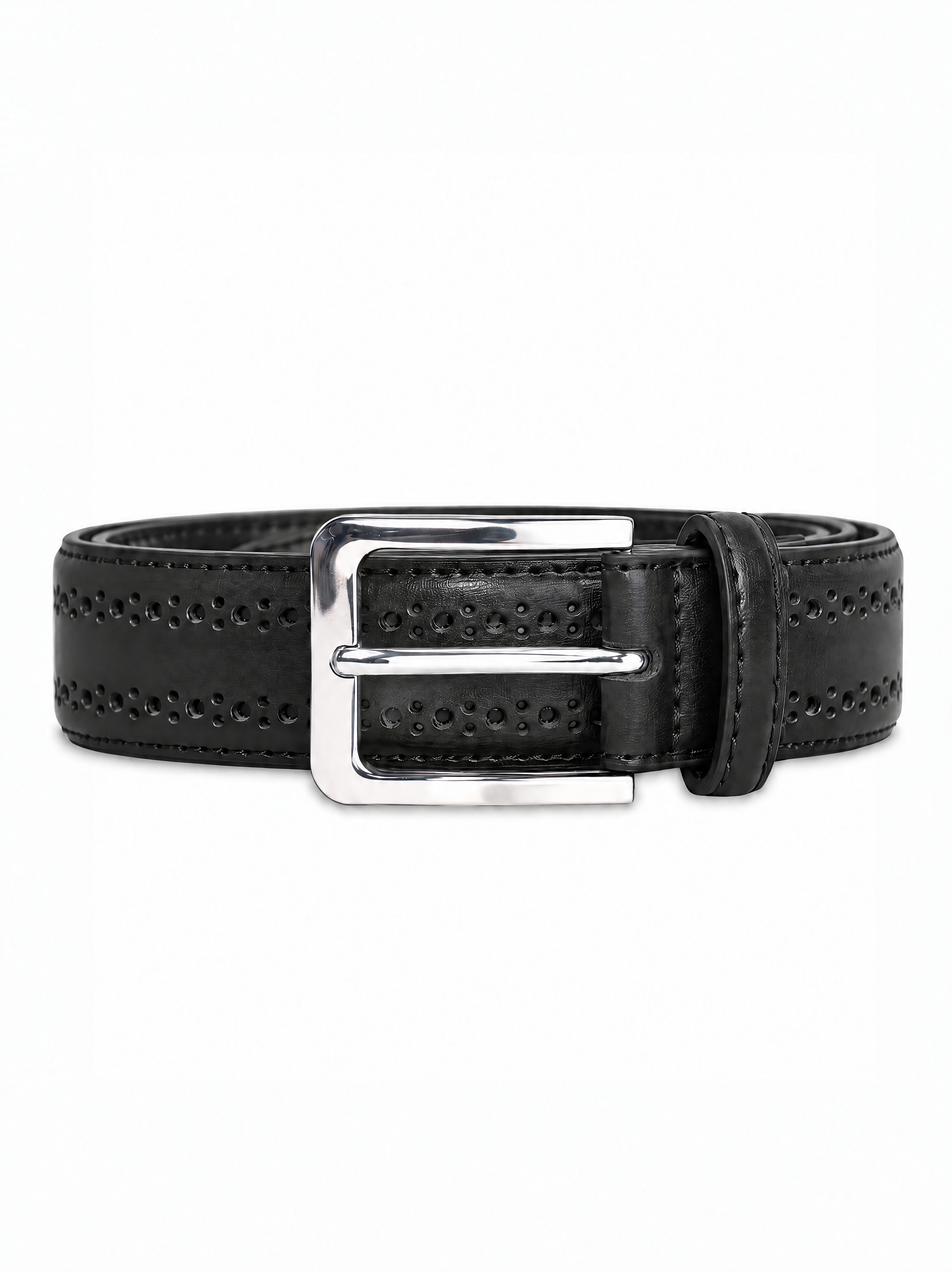 Perforated Leather Belt - Black