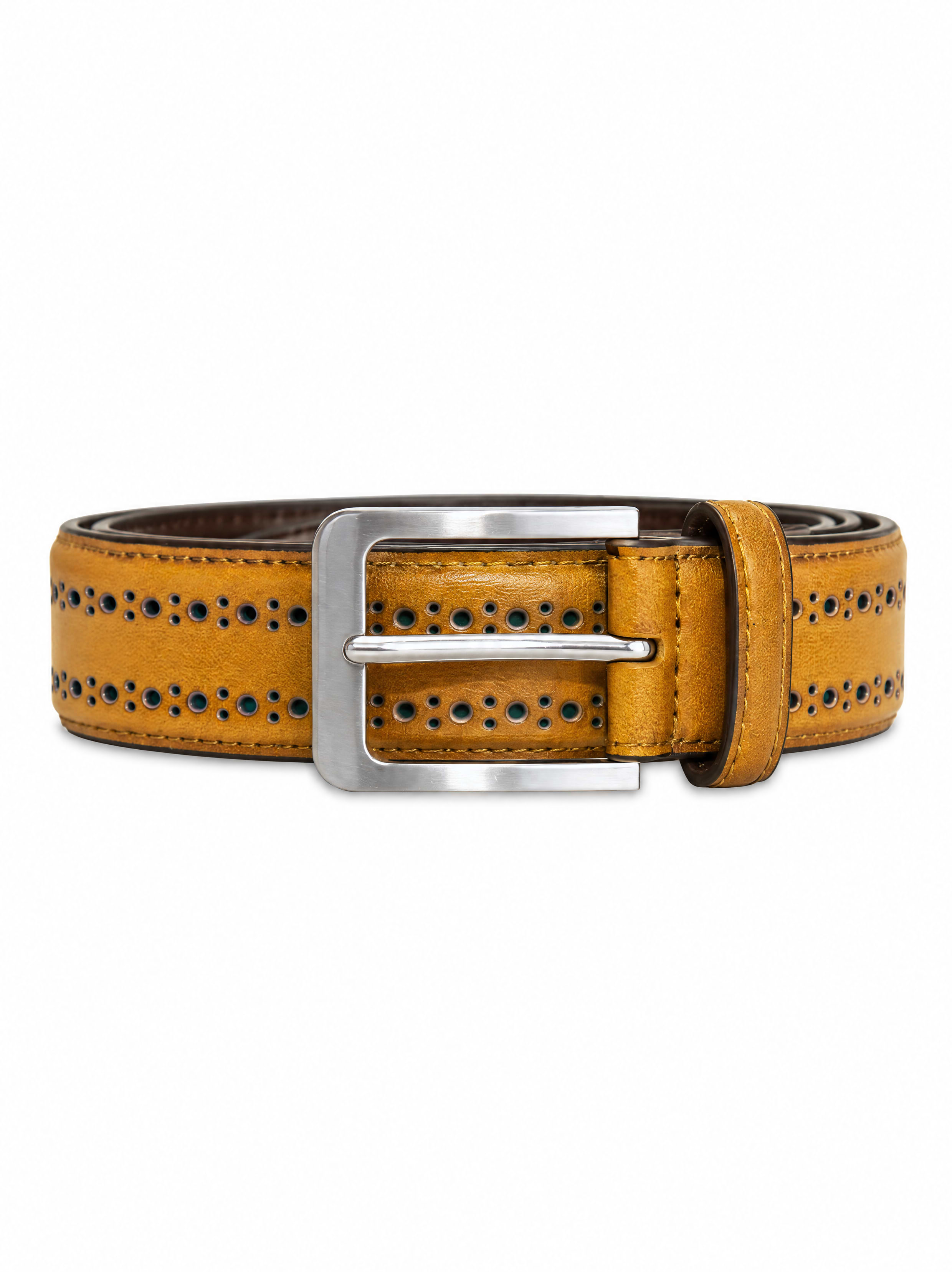 Perforated Leather Belt - Light Brown