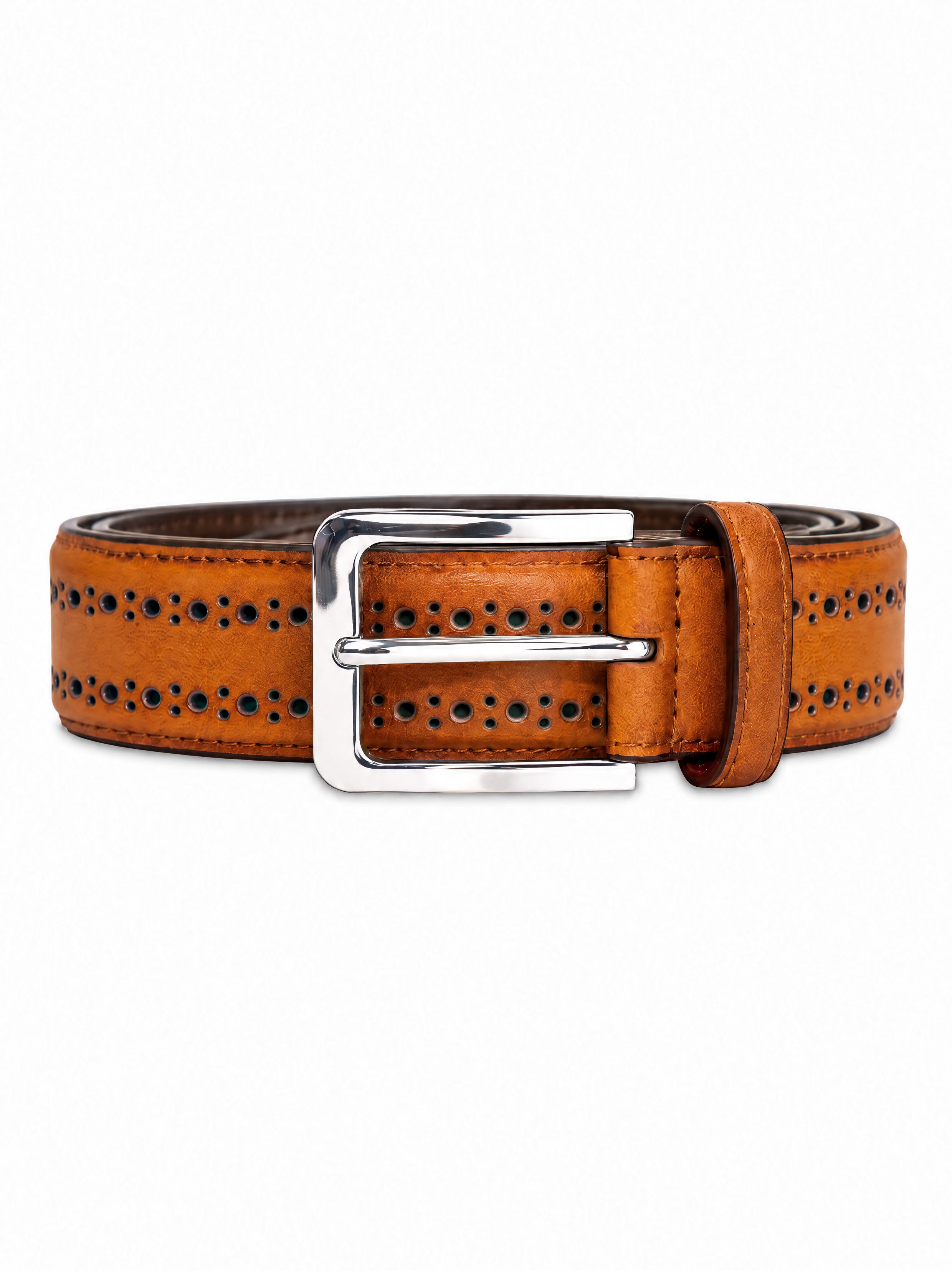 Perforated Leather Belt - Light Brown