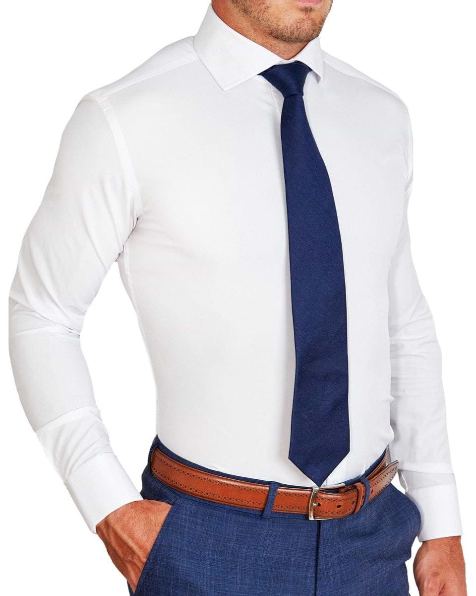 "The Carlton" Solid White Double Button Spread Collar - Classic Fit