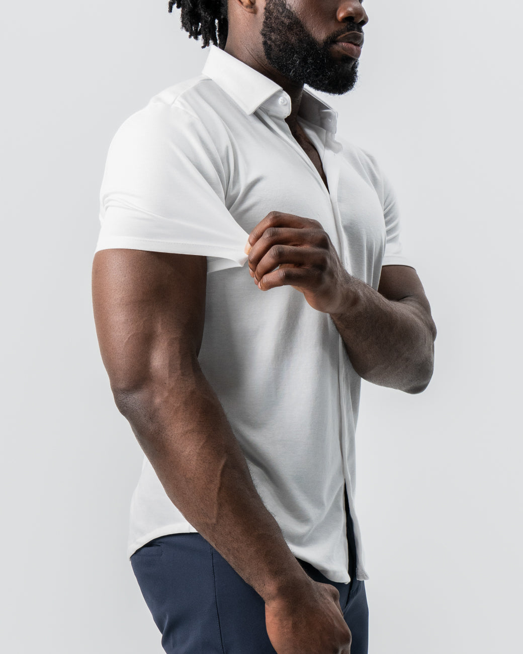 "The Kendric" White Pique Short Sleeve Button Down