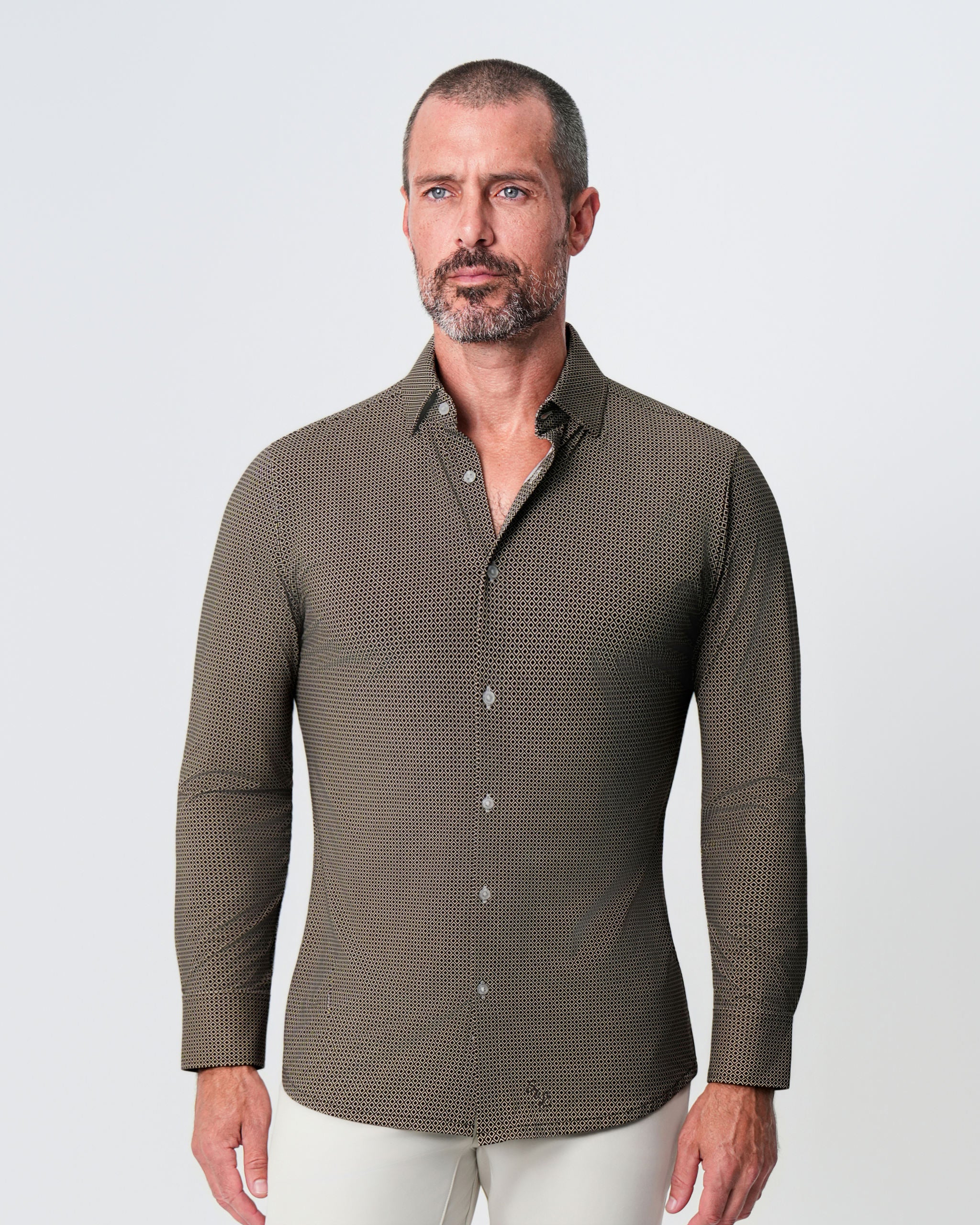 "The Saugatuck" Sport Shirt - Brown with White Diamond Geo