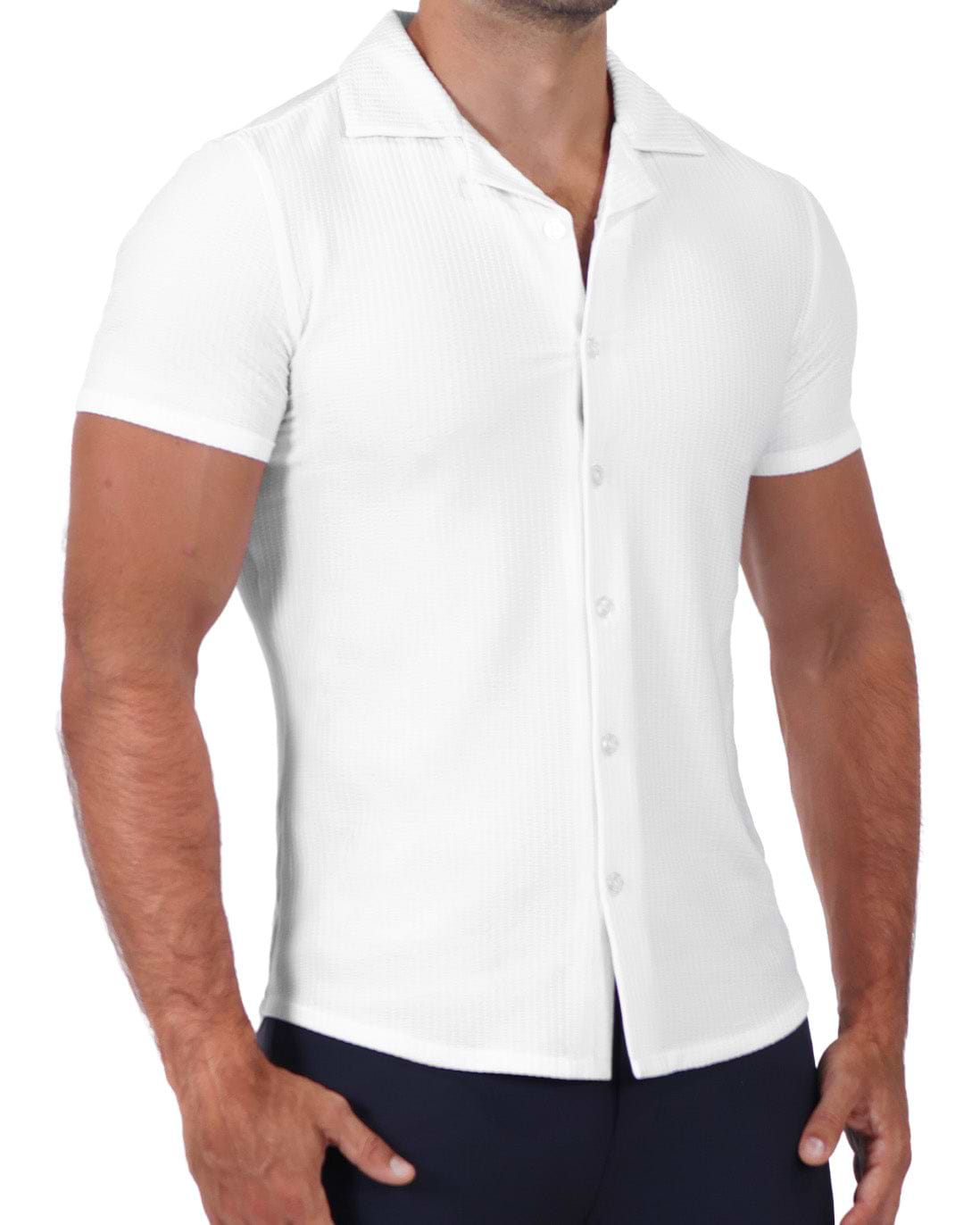 Seersucker Short Sleeve Button Down - White