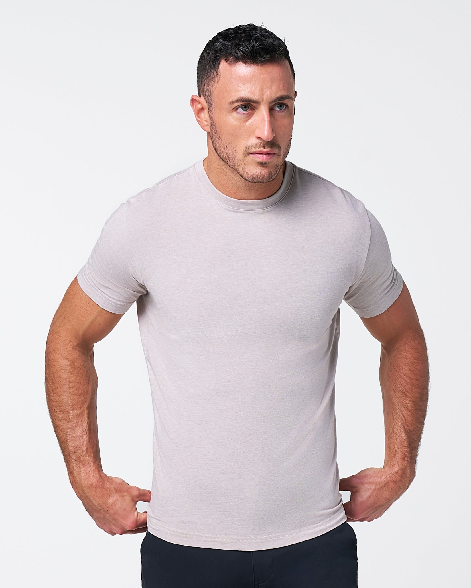 "The Sinclair" Heathered Cream Short Sleeve Crewneck